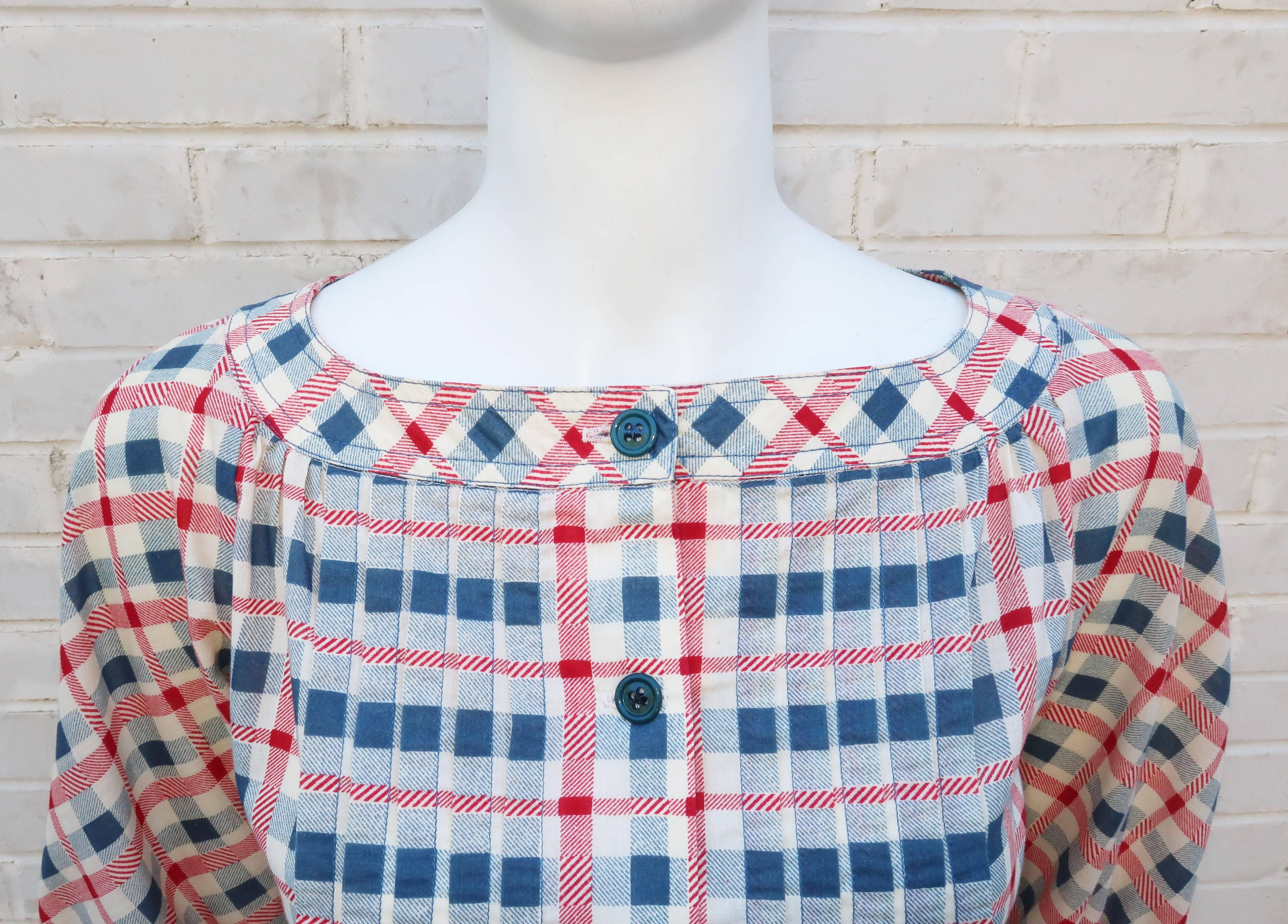 1970's Albert Nipon Pintucked Gingham Plaid Dress Set 2