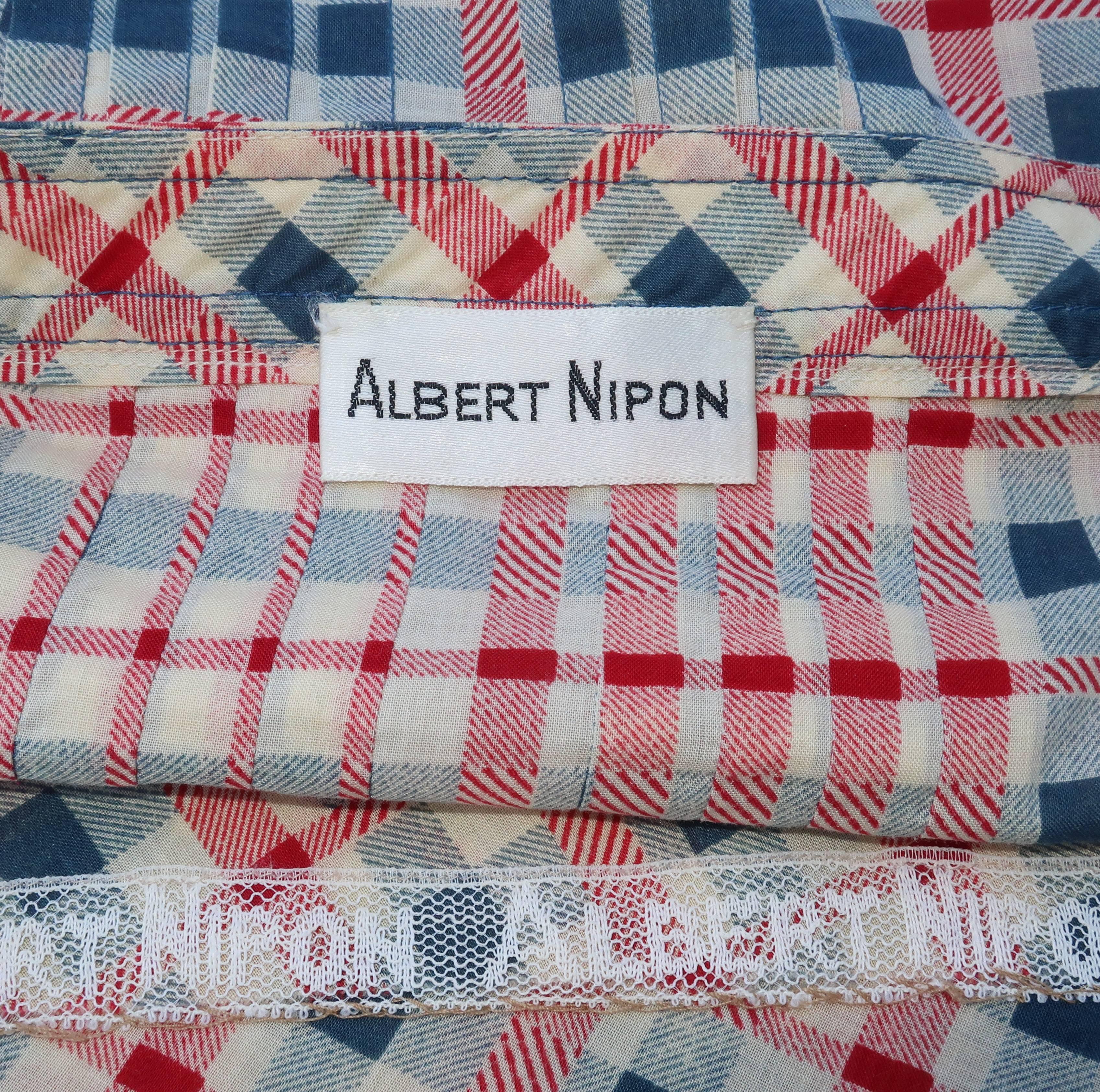 1970's Albert Nipon Pintucked Gingham Plaid Dress Set 4