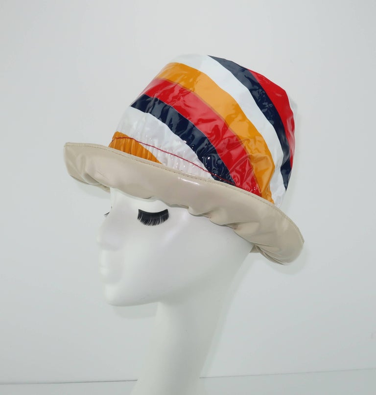 C.1970 Mod Striped Plastic Rain Hat at 1stdibs