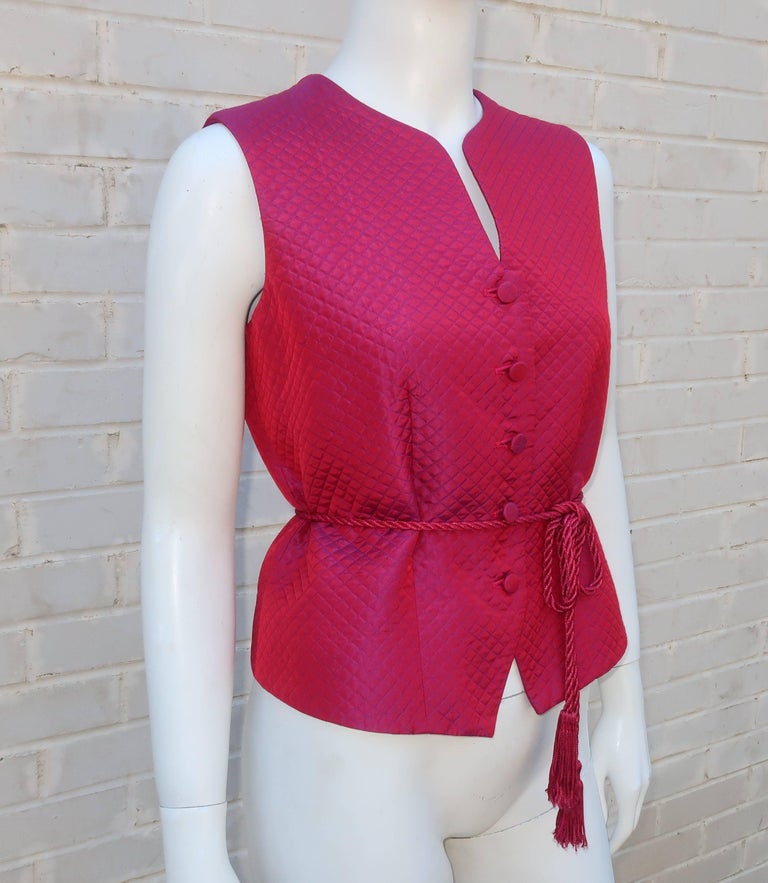 1980's Burberrys Quilted Magenta Waistcoat Vest For Sale at 1stDibs