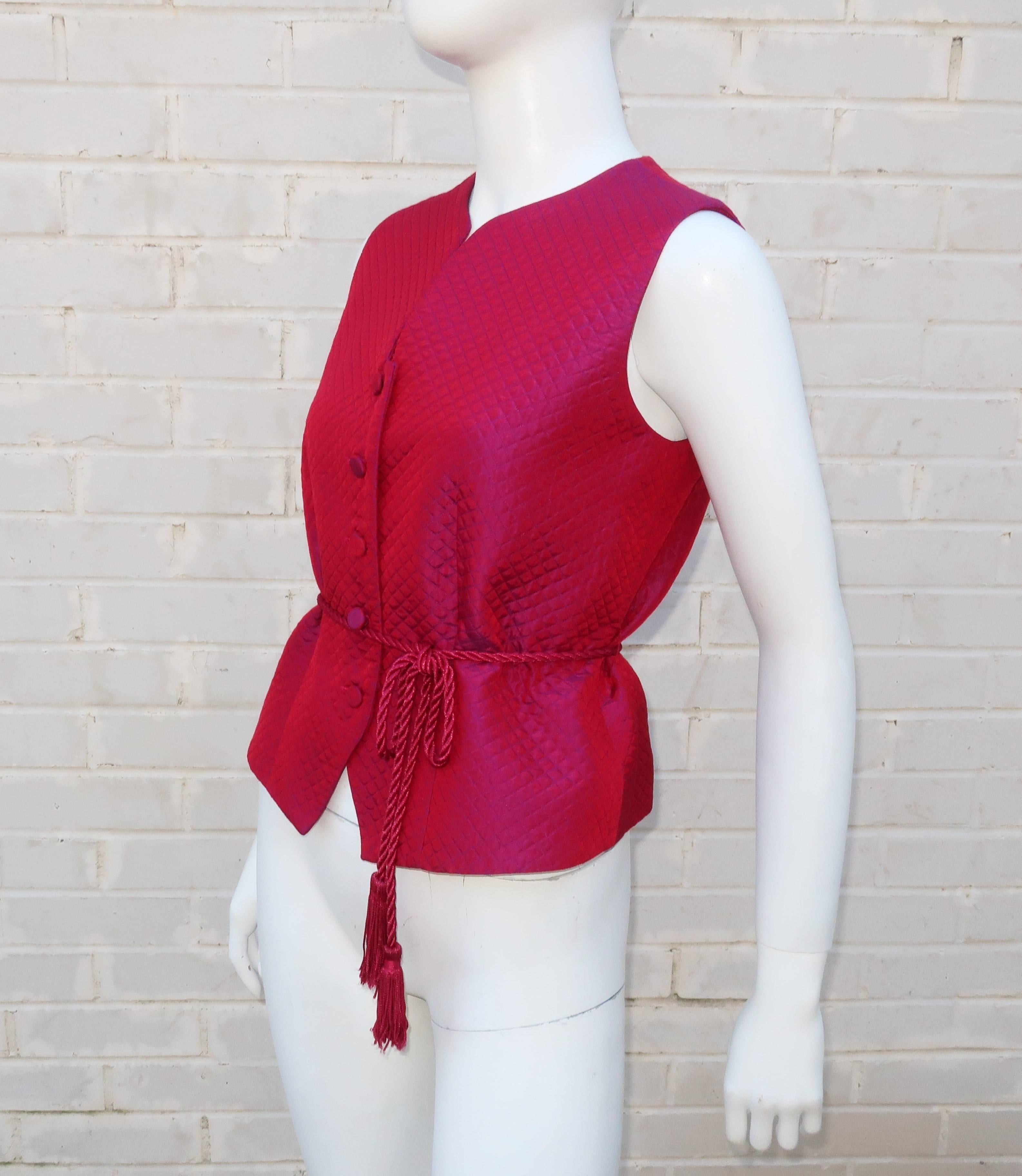 1980's Burberrys Quilted Magenta Waistcoat Vest In Good Condition In Atlanta, GA