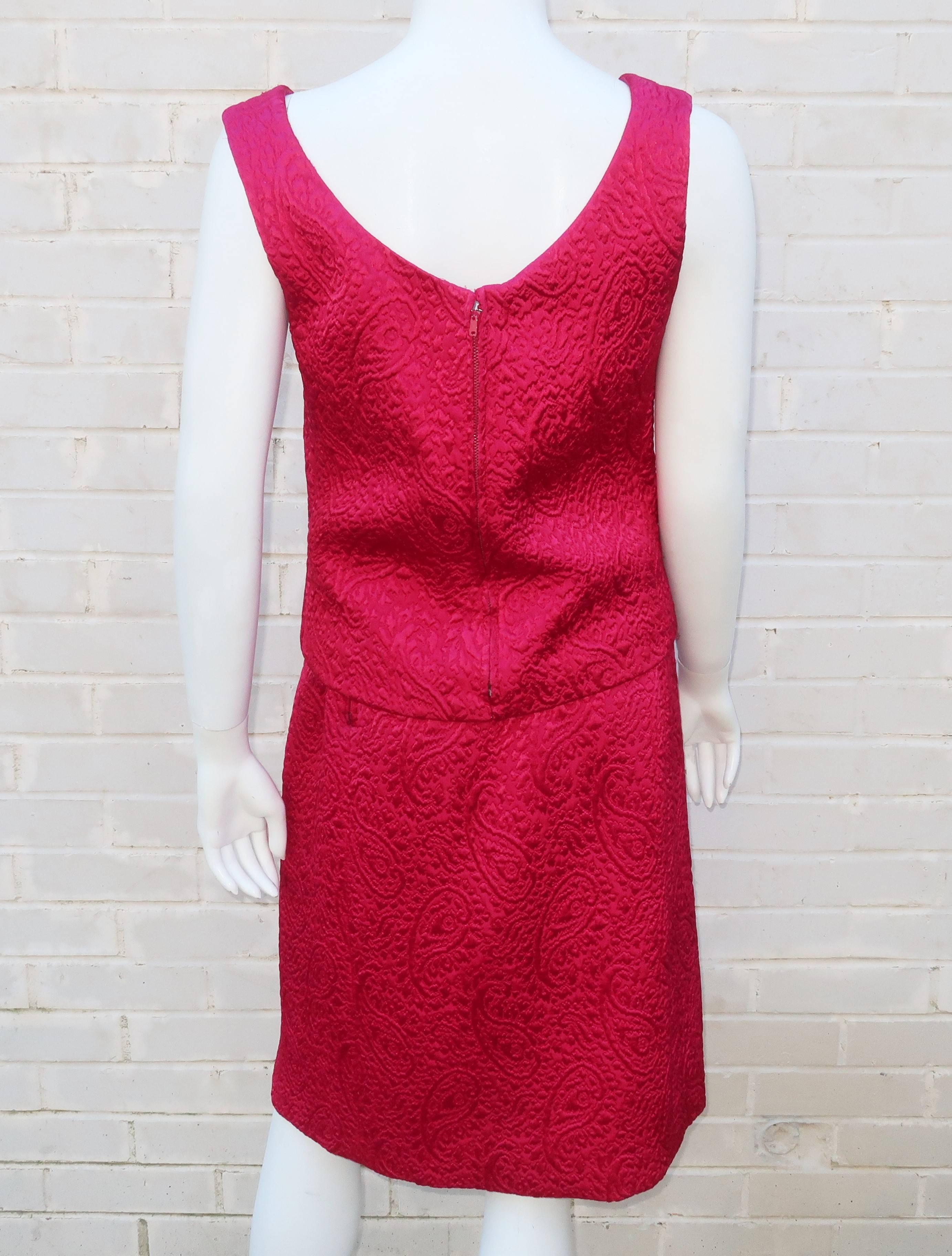 Red 1950's Hannah Troy Fuchsia Quilted Cocktail Dress Suit