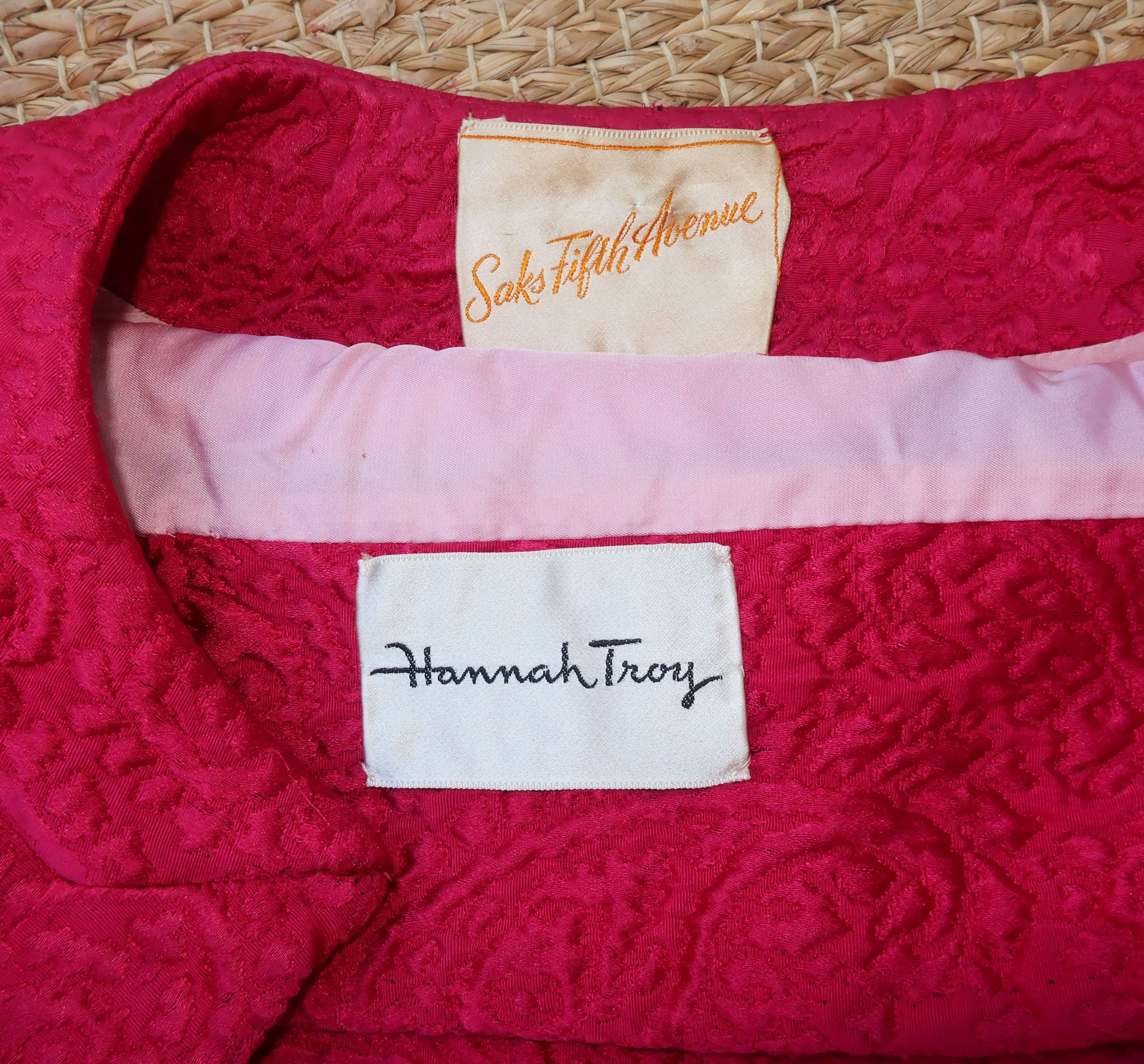 1950's Hannah Troy Fuchsia Quilted Cocktail Dress Suit 4