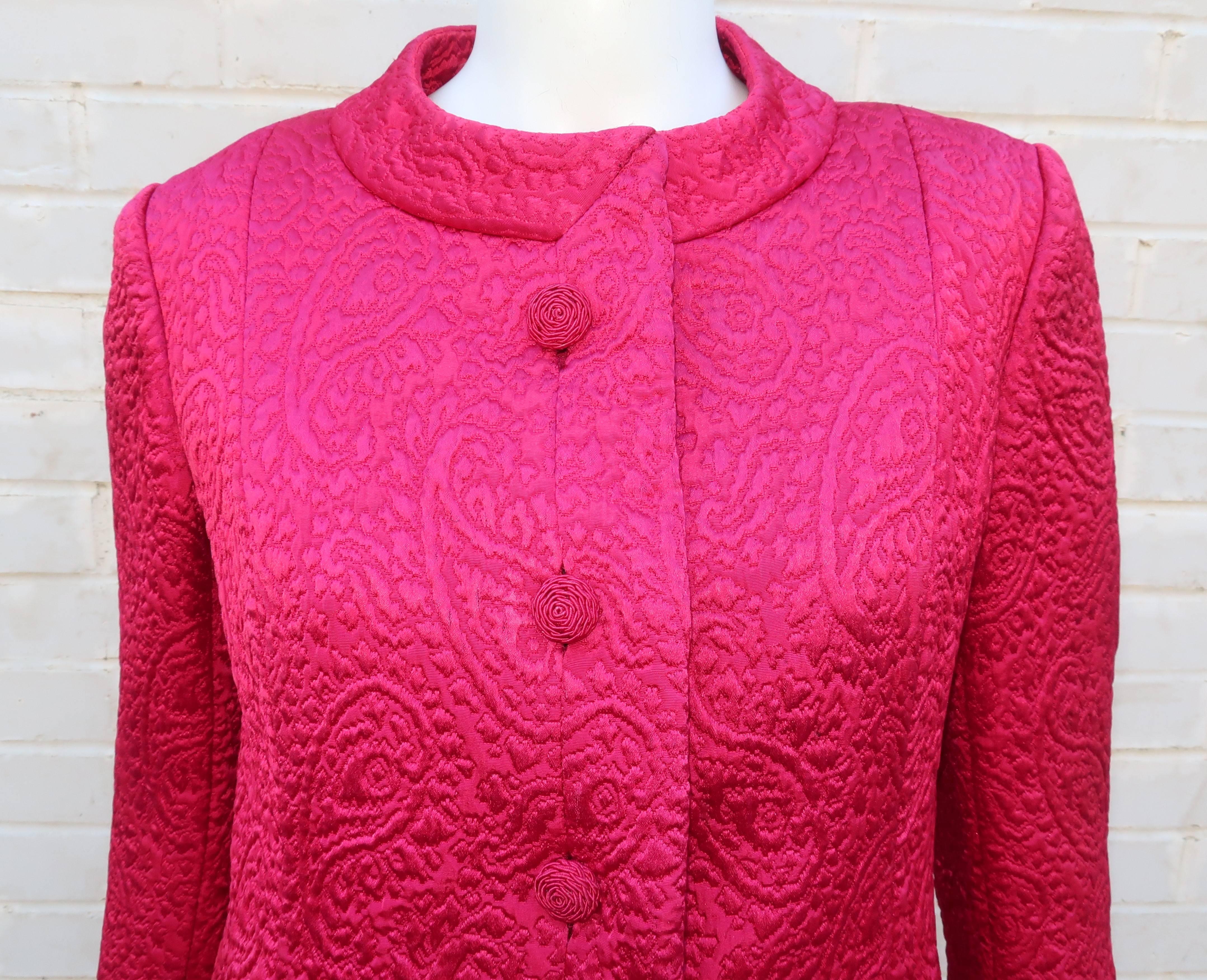Women's 1950's Hannah Troy Fuchsia Quilted Cocktail Dress Suit