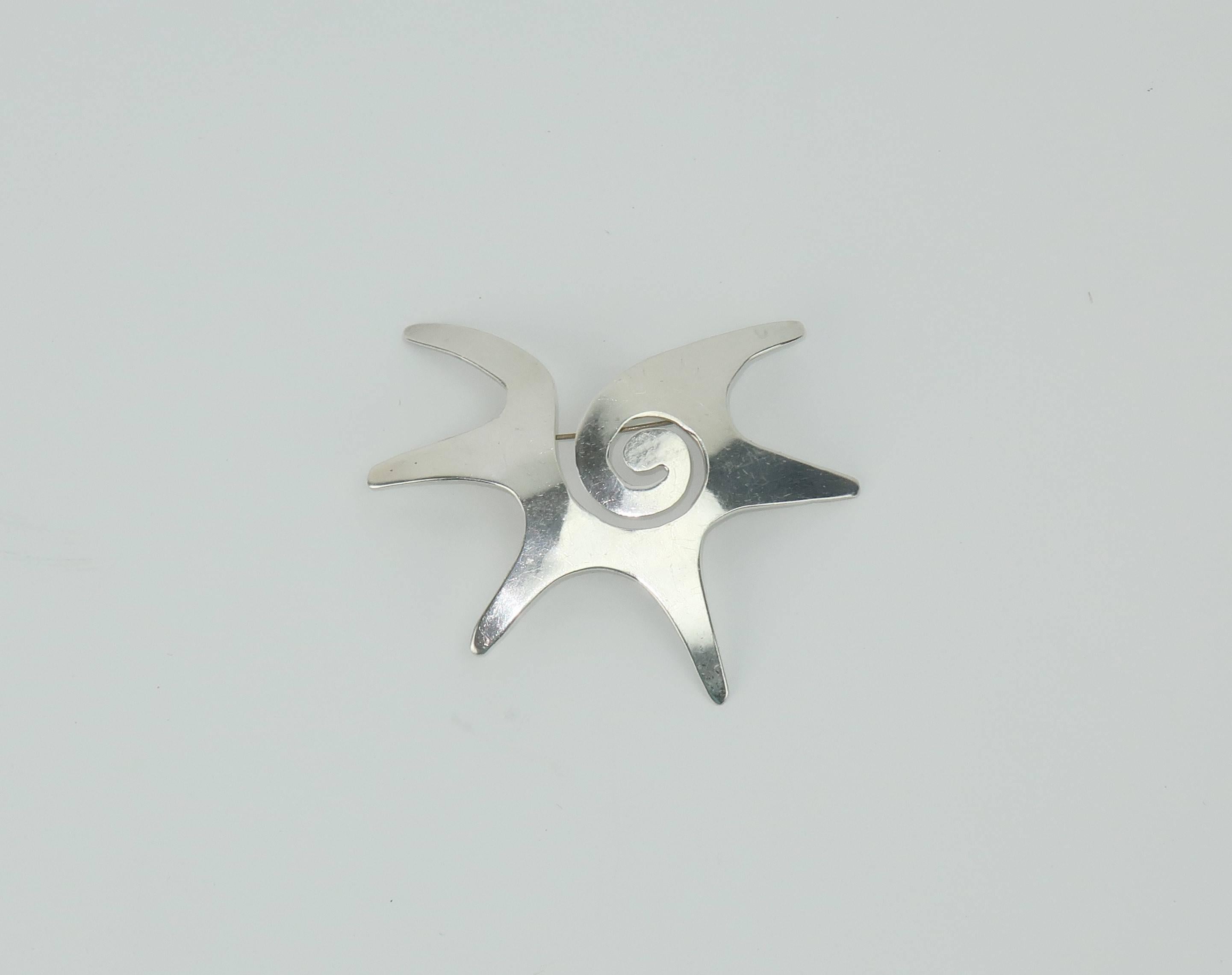 1960's Abstract Modernist Sterling Silver Taxco Brooch 2