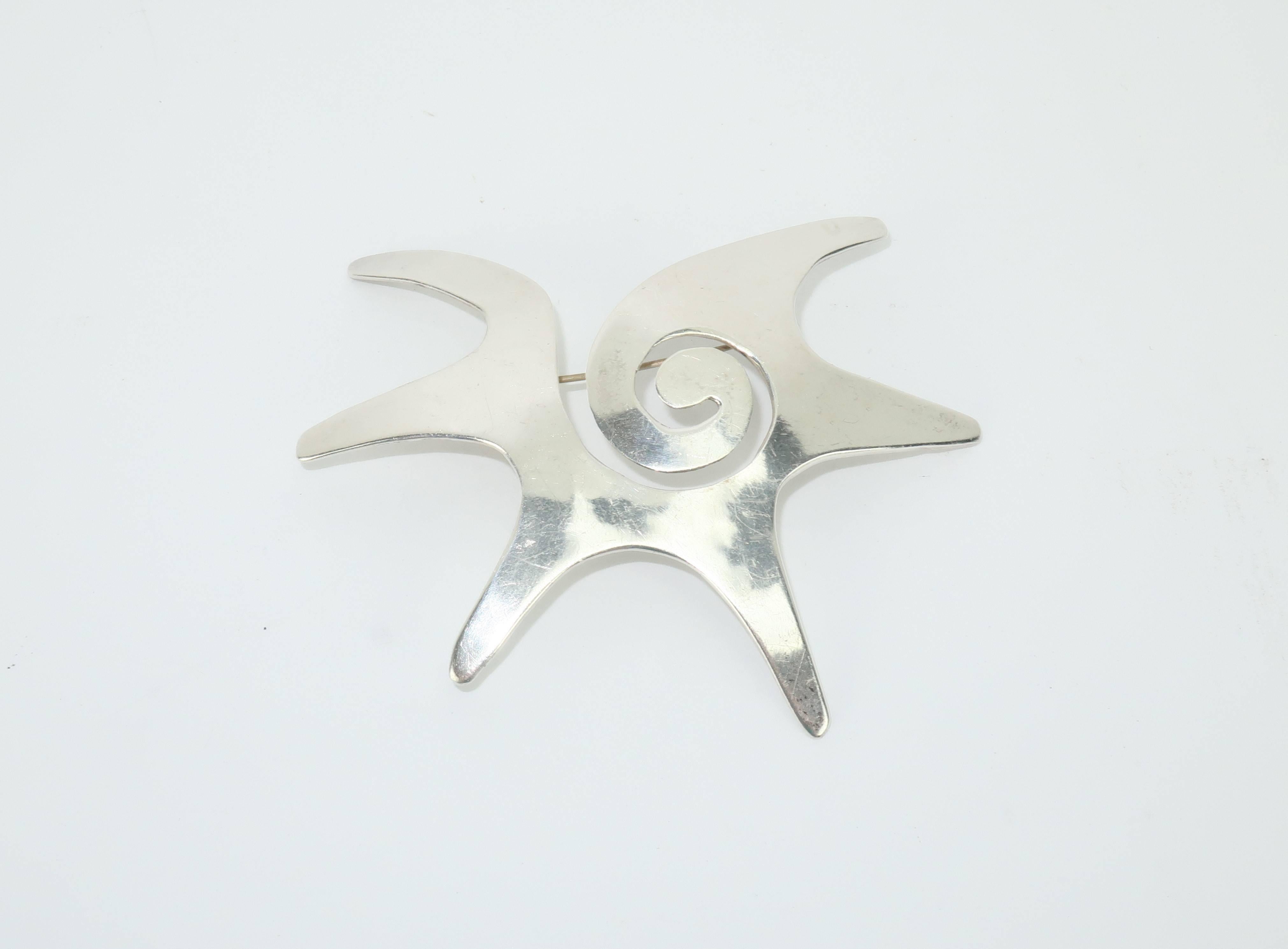 1960's Abstract Modernist Sterling Silver Taxco Brooch 1