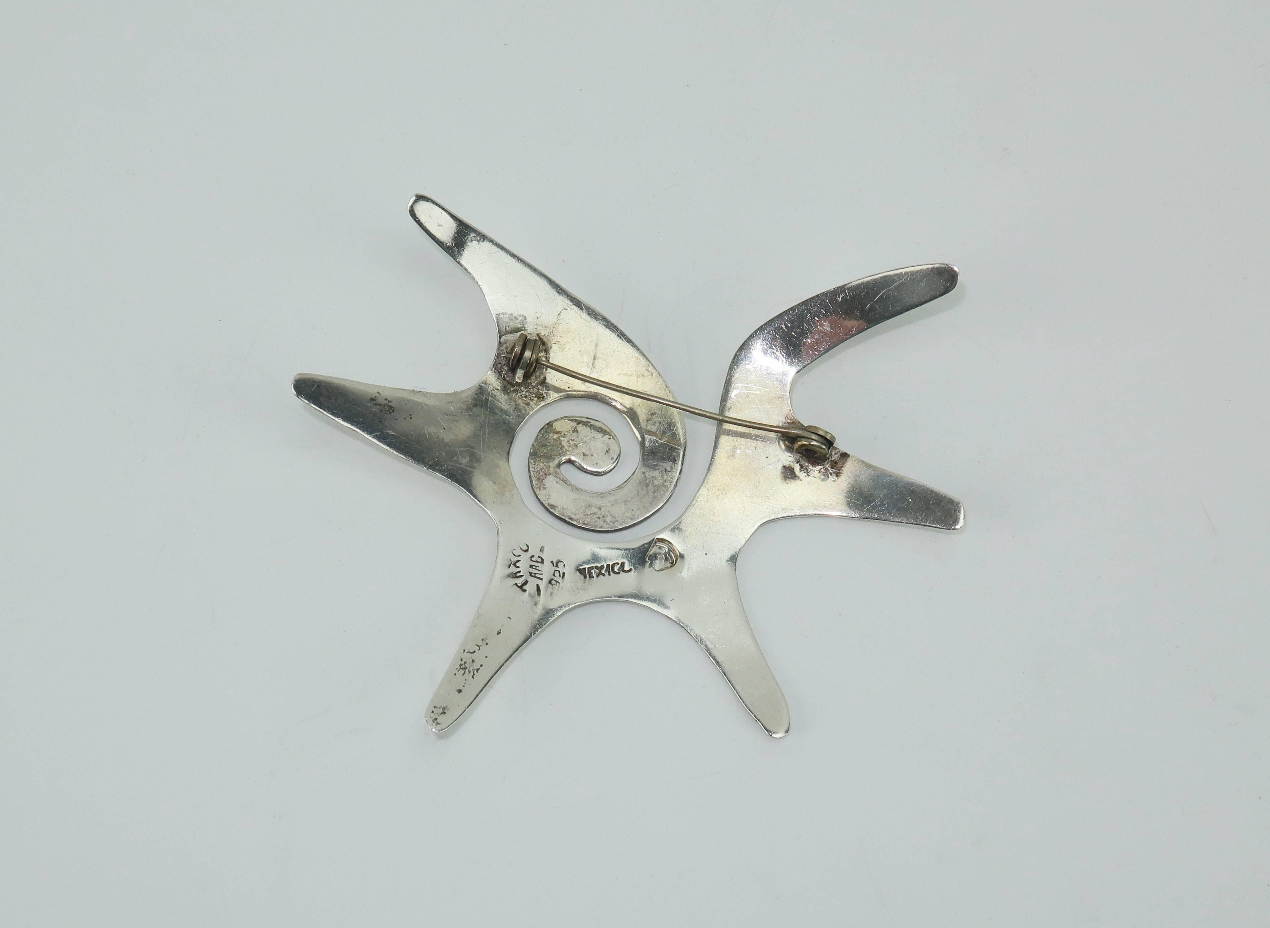 1960's Abstract Modernist Sterling Silver Taxco Brooch 5