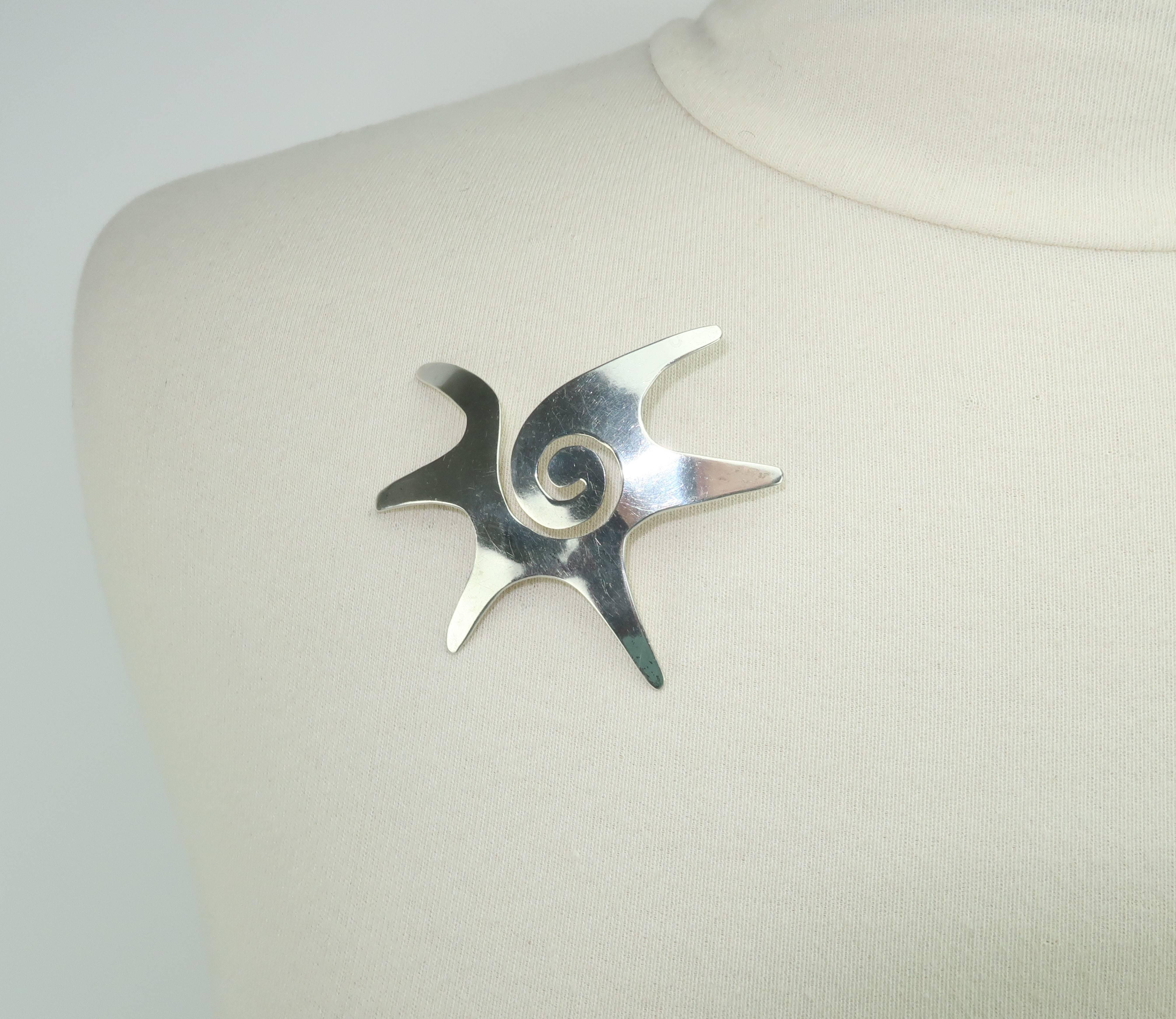 1960's Abstract Modernist Sterling Silver Taxco Brooch In Good Condition In Atlanta, GA