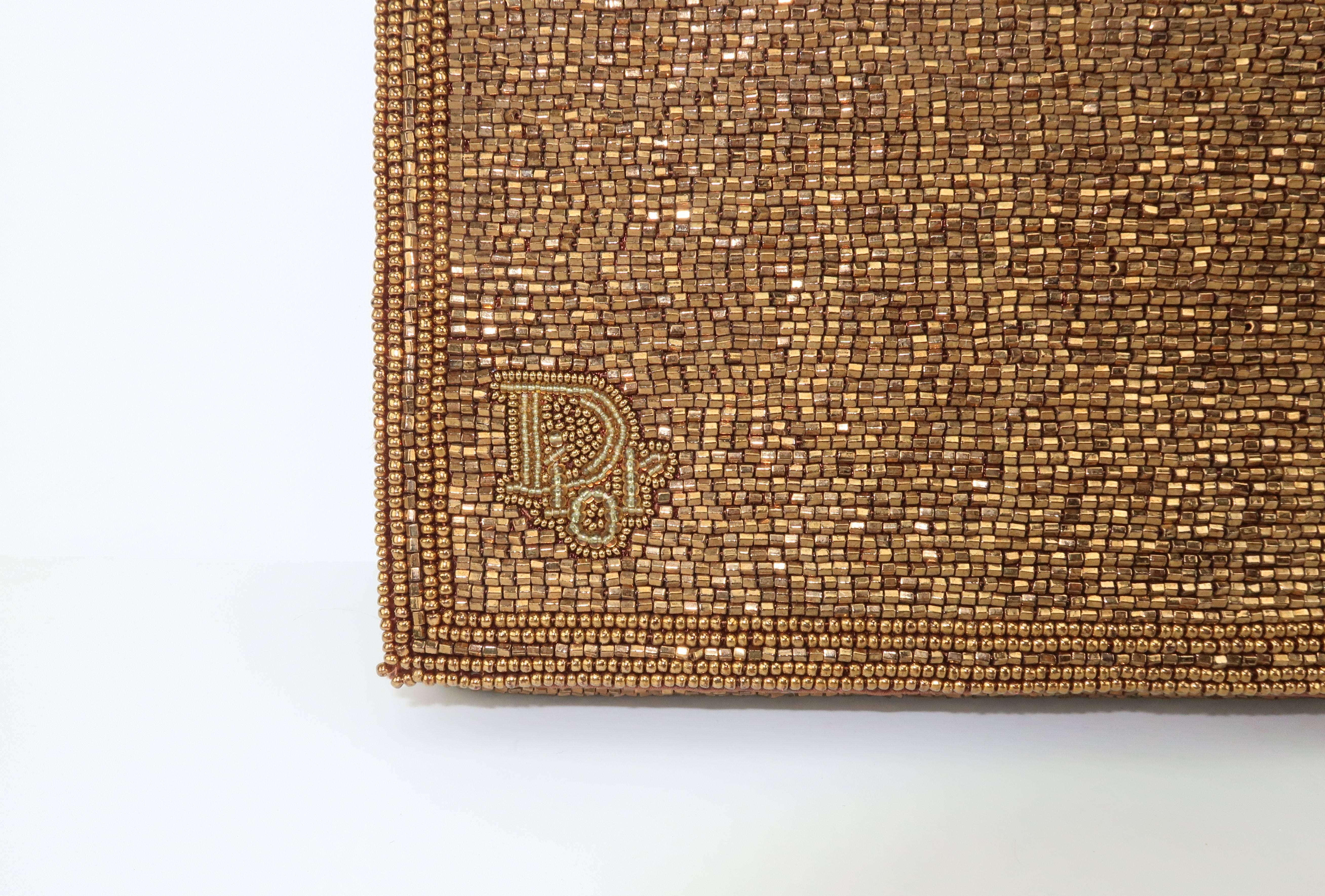 Women's C.1980 Disco Glam Christian Dior Logo Copper Beaded Evening Handbag
