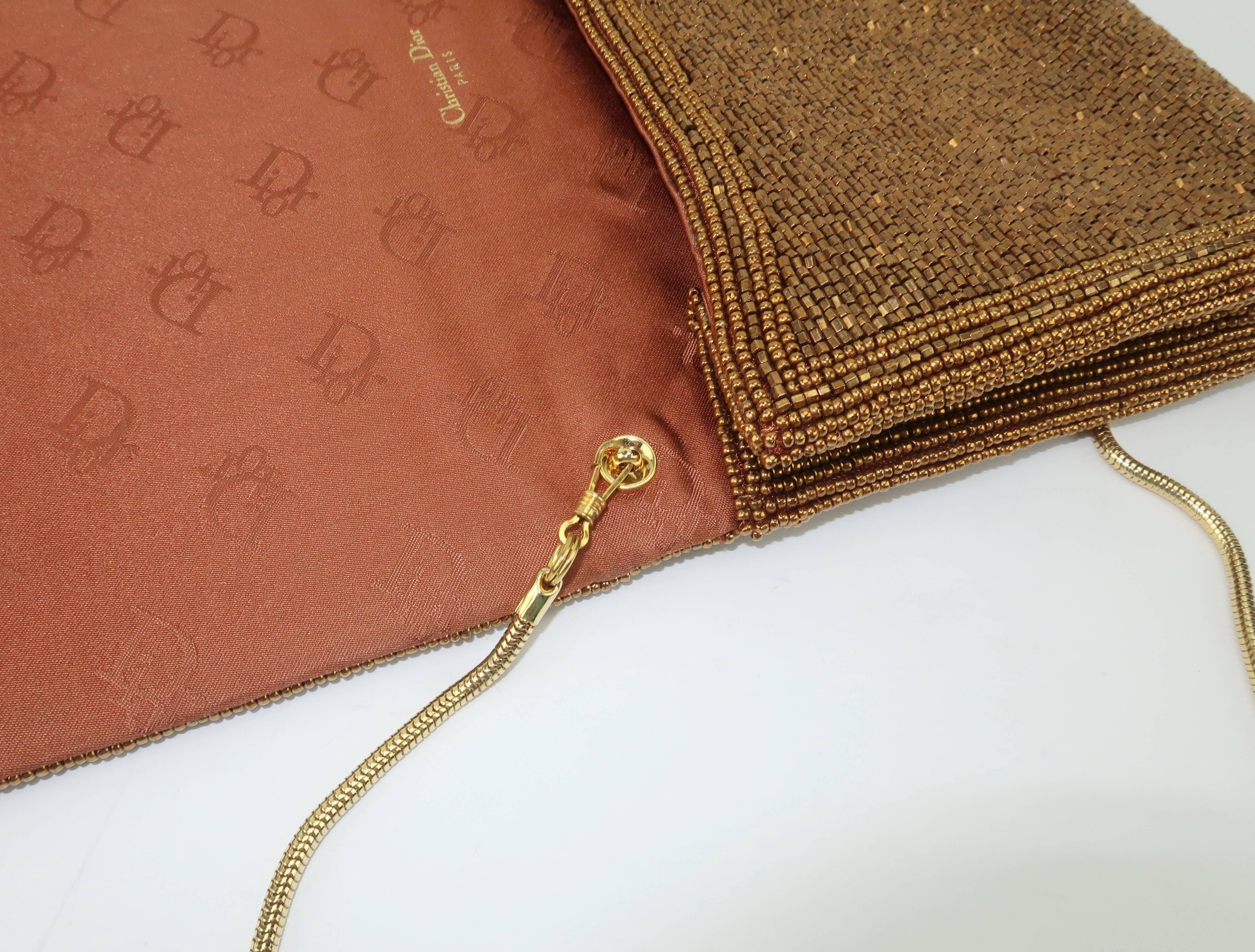 C.1980 Disco Glam Christian Dior Logo Copper Beaded Evening Handbag 4