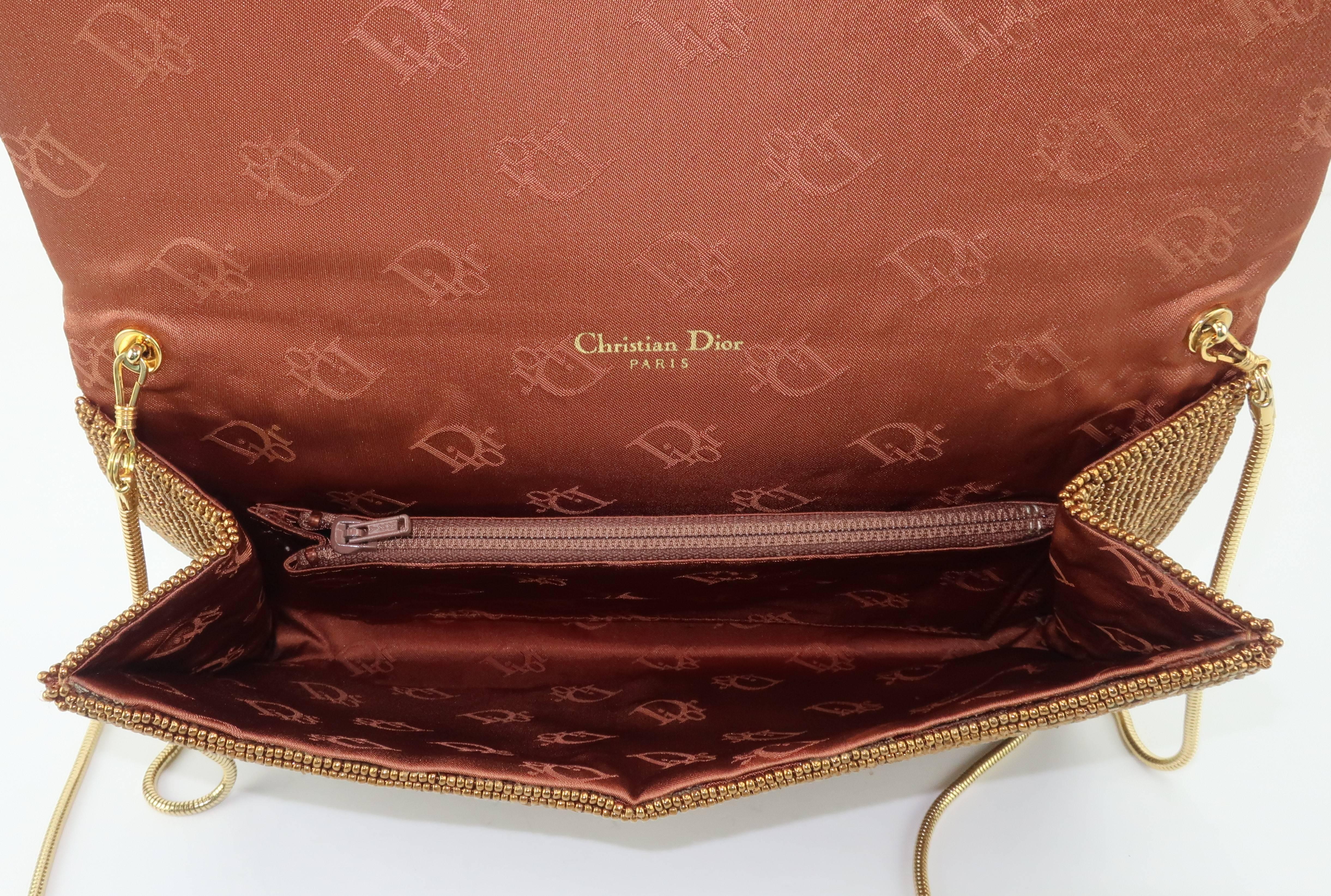 C.1980 Disco Glam Christian Dior Logo Copper Beaded Evening Handbag 3