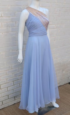 1960’s Lilli Diamond Shoulder Baring Sequin & Chiffon Evening Dress