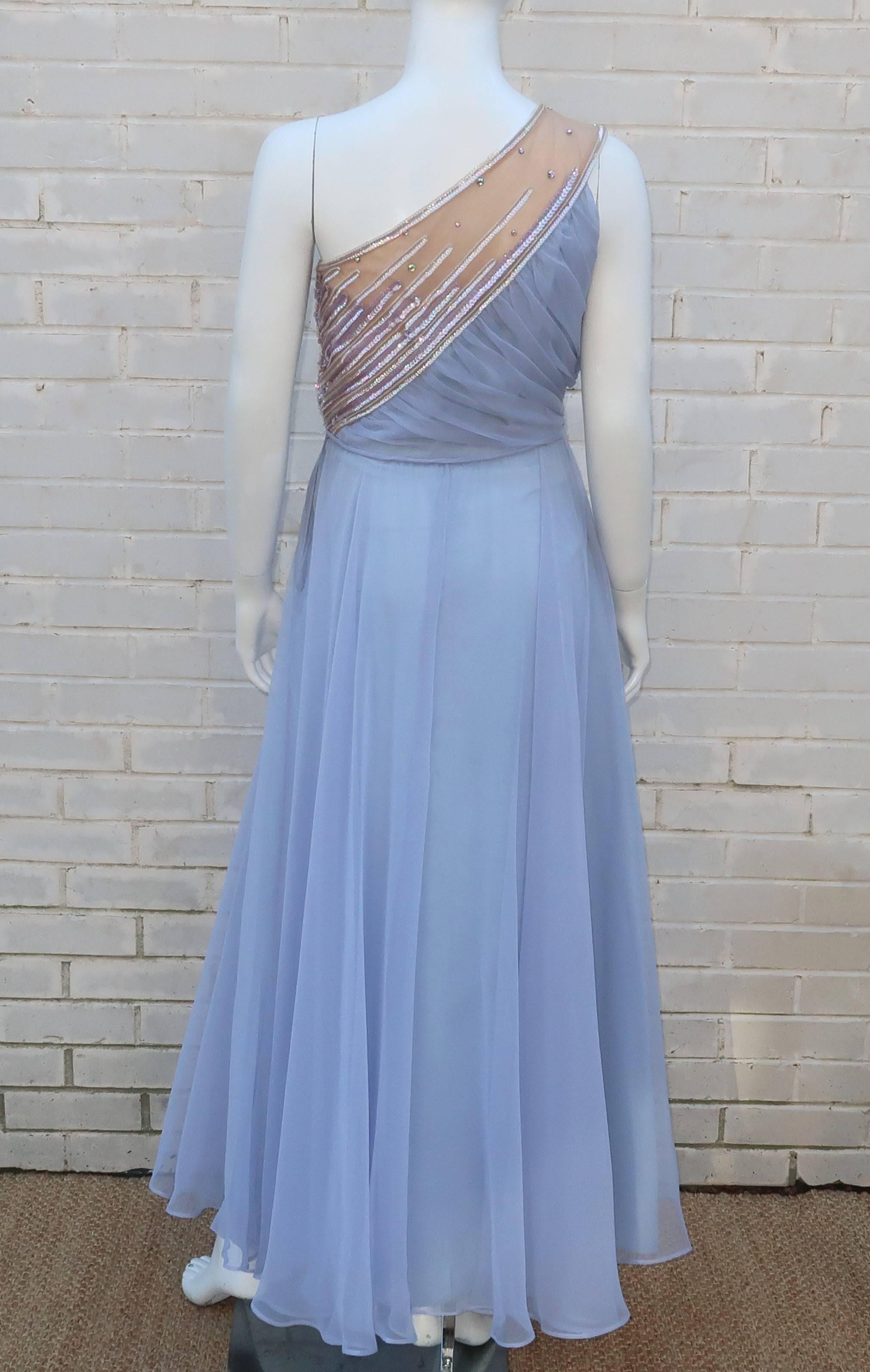 Women's 1960’s Lilli Diamond Shoulder Baring Sequin & Chiffon Evening Dress