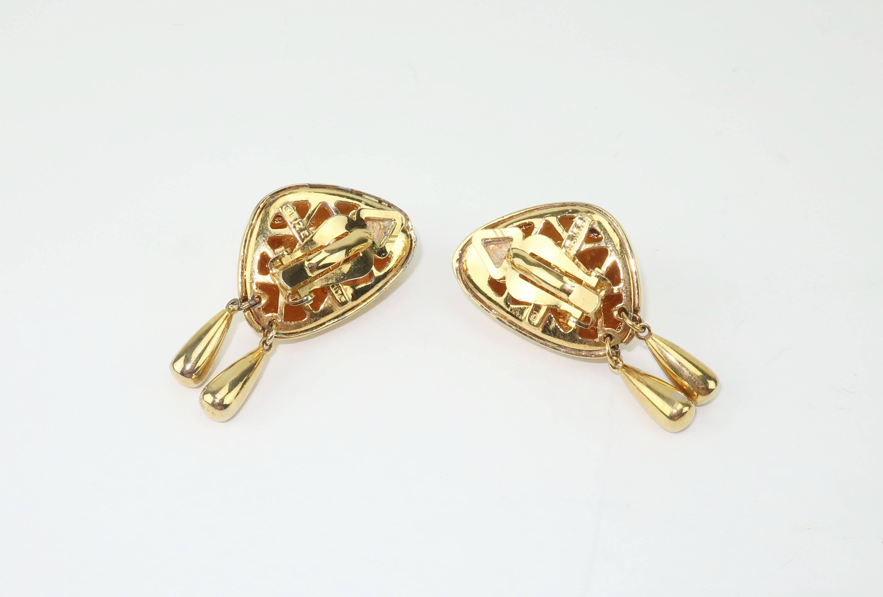 Vintage Liz Claiborne Modernist Gold Tone Clip On Earrings 2