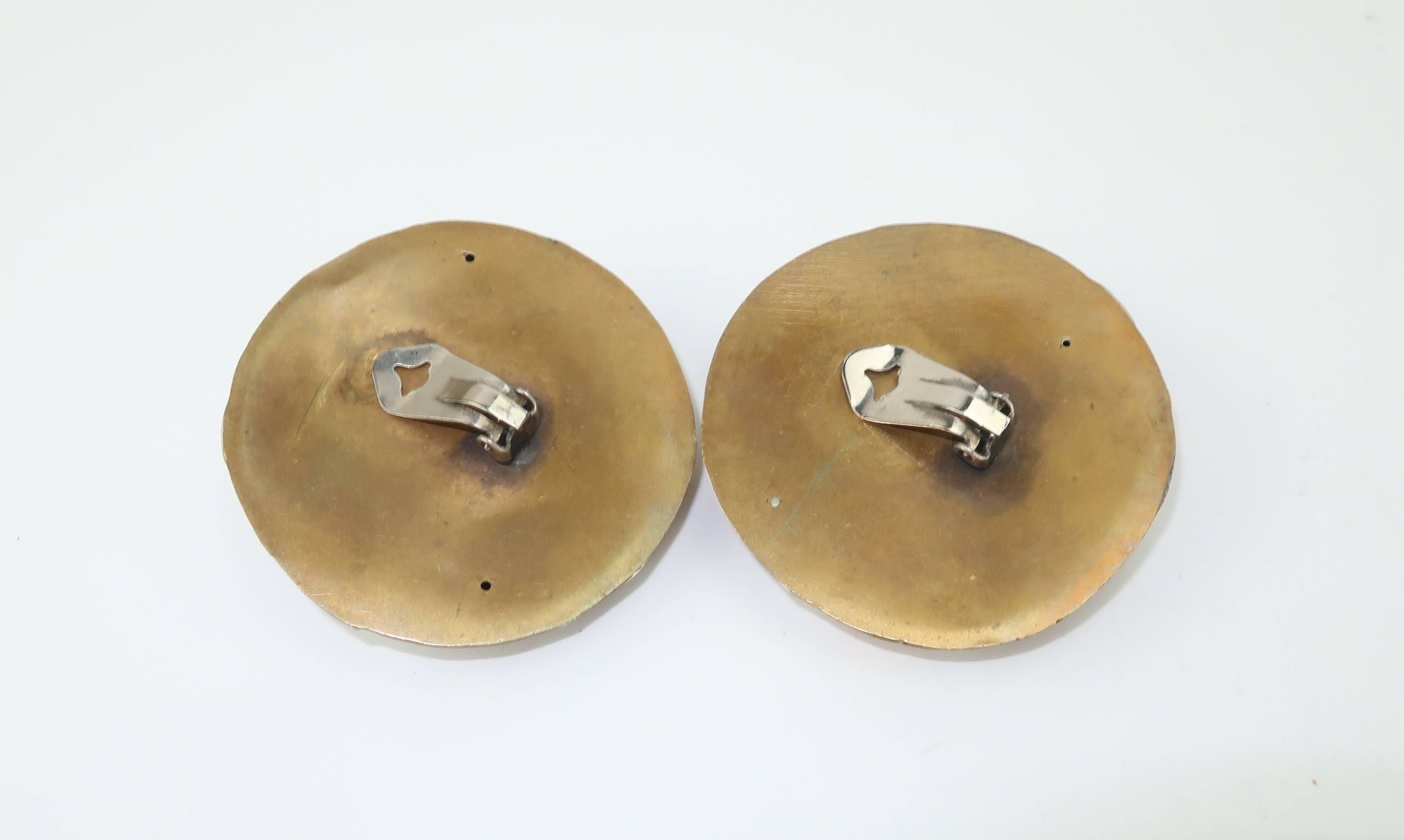 1980s Margaret Ellis Brutalist Bronze and Sterling Silver Earrings 1