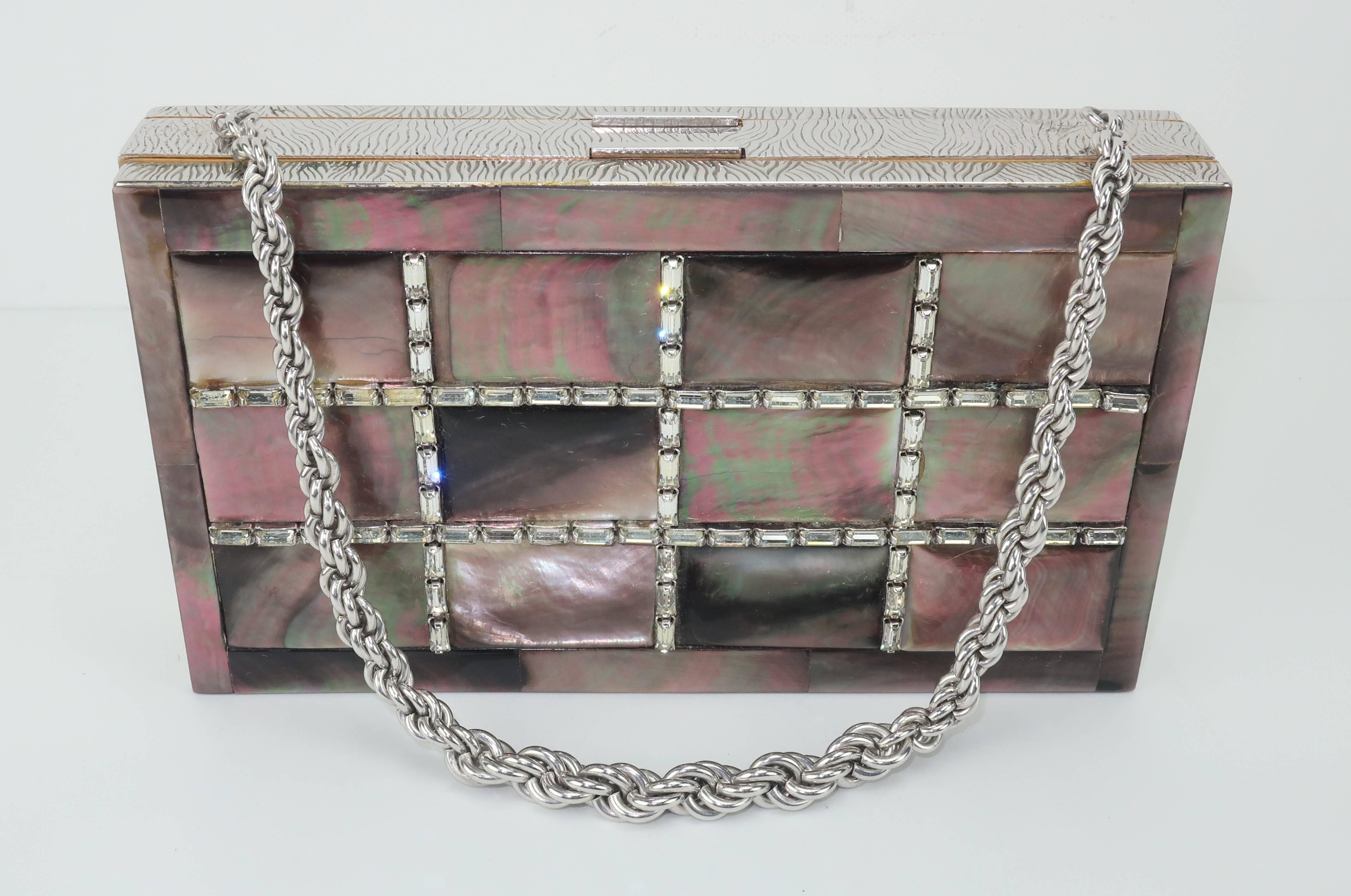 Gray Evans Mother of Pearl Compact Wristlet Handbag, 1950s 