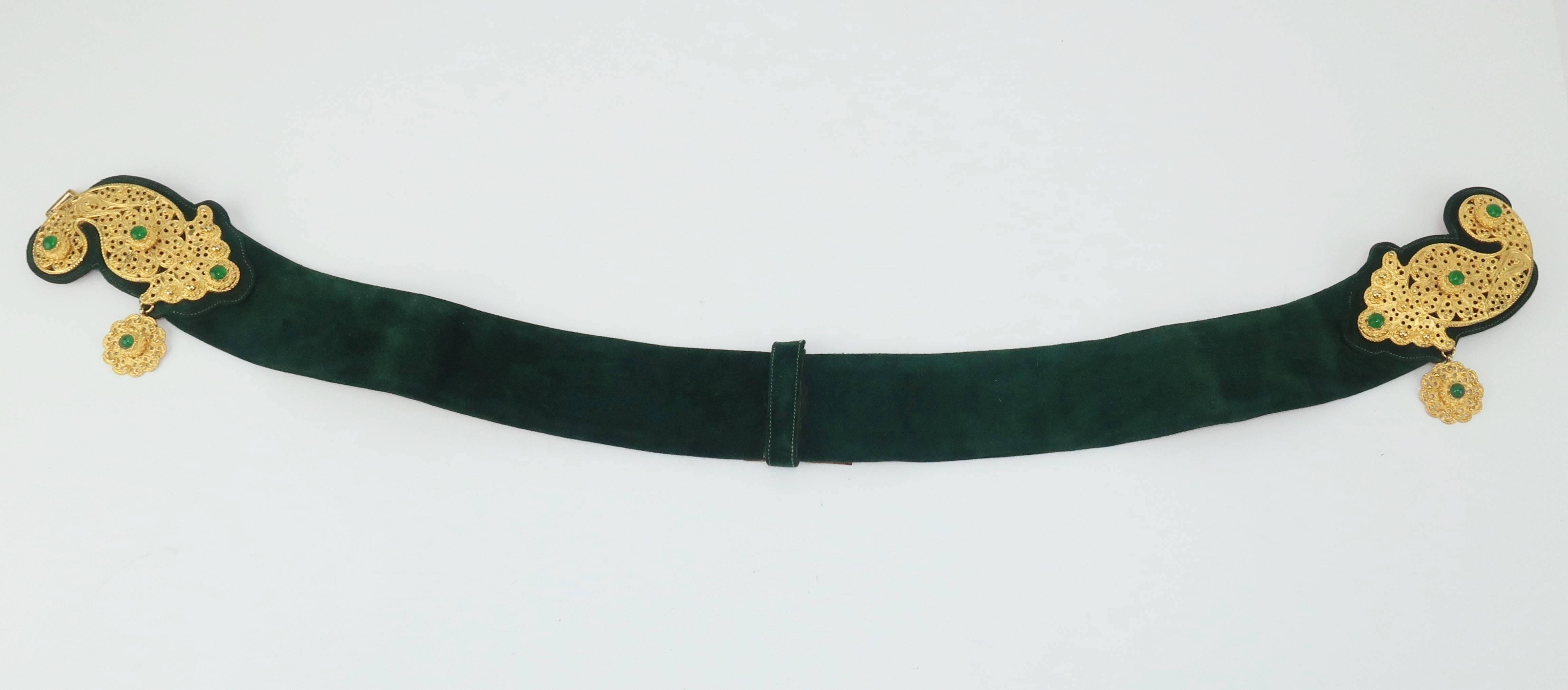 1970's Judith Leiber Gold Filigree Mughal Style Emerald Green Belt 1