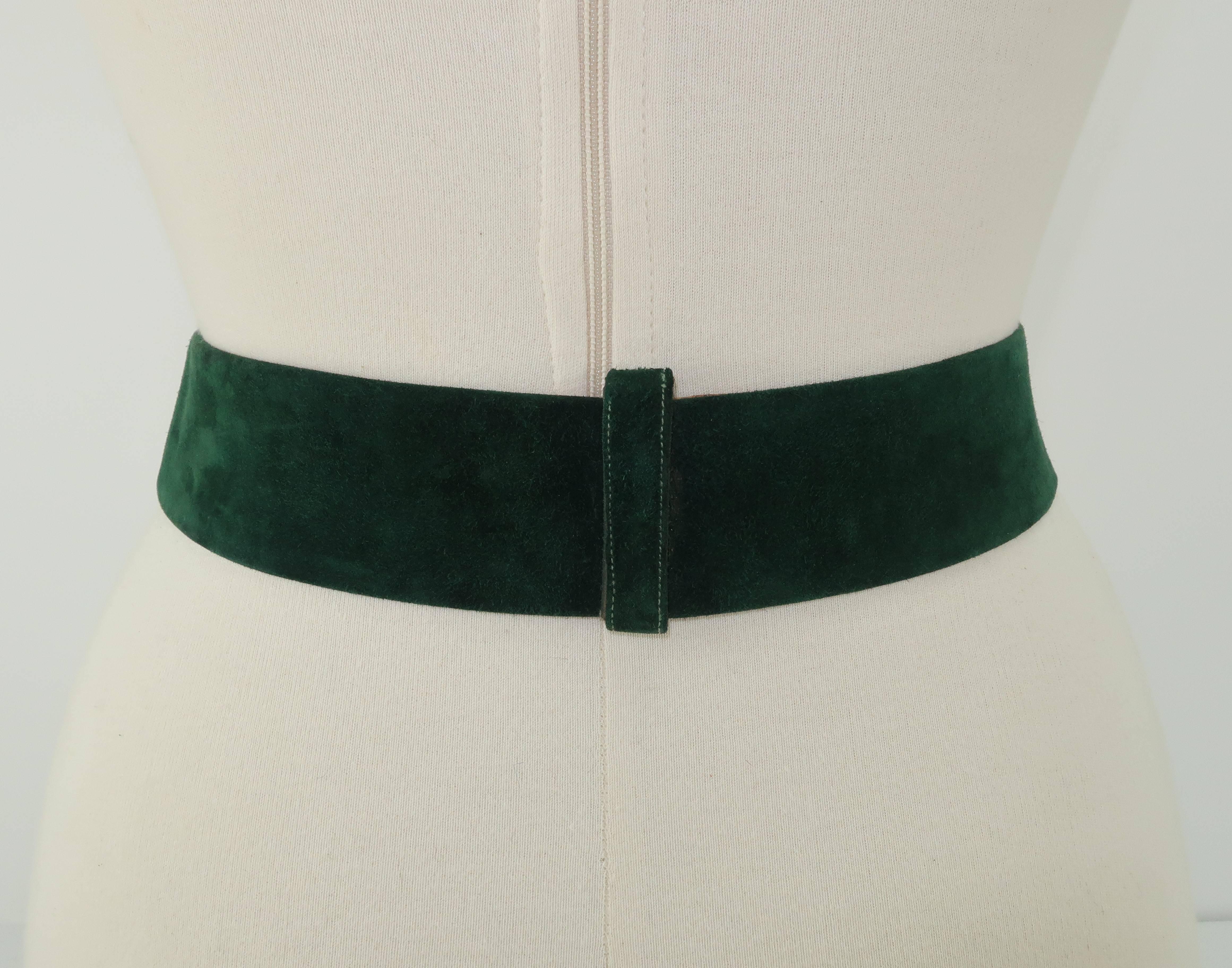 Women's 1970's Judith Leiber Gold Filigree Mughal Style Emerald Green Belt