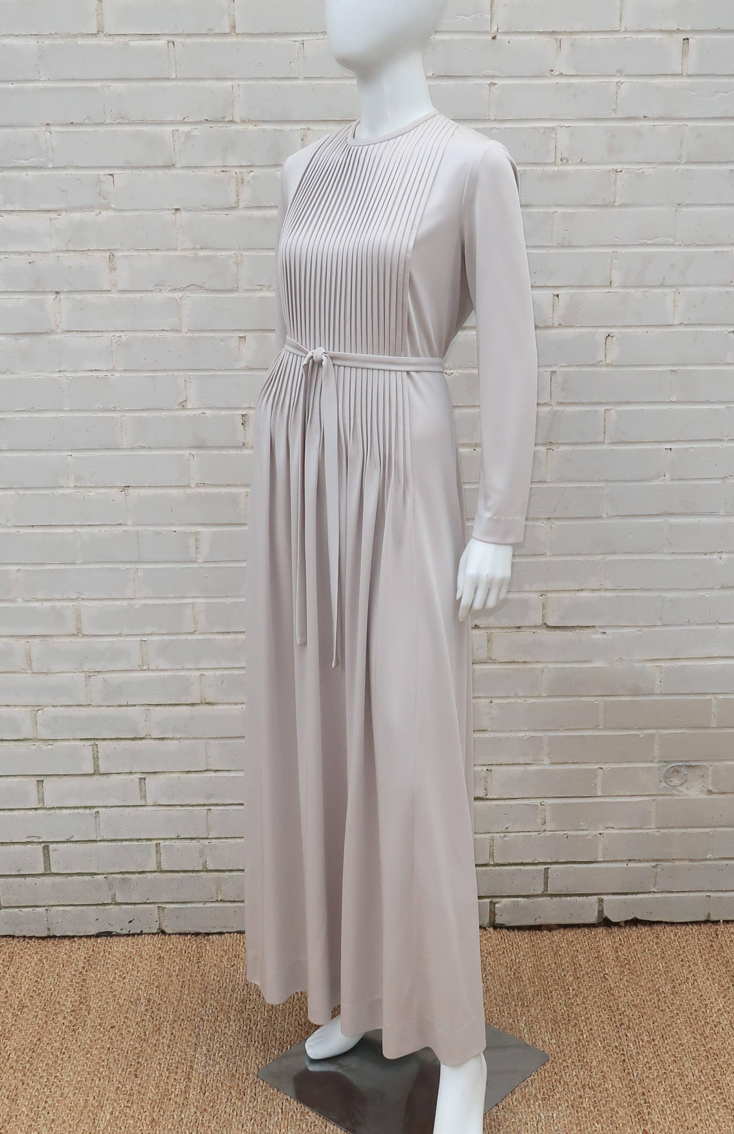 1970's Saks Fifth Avenue Platinum Gray Jersey Evening Dress 4