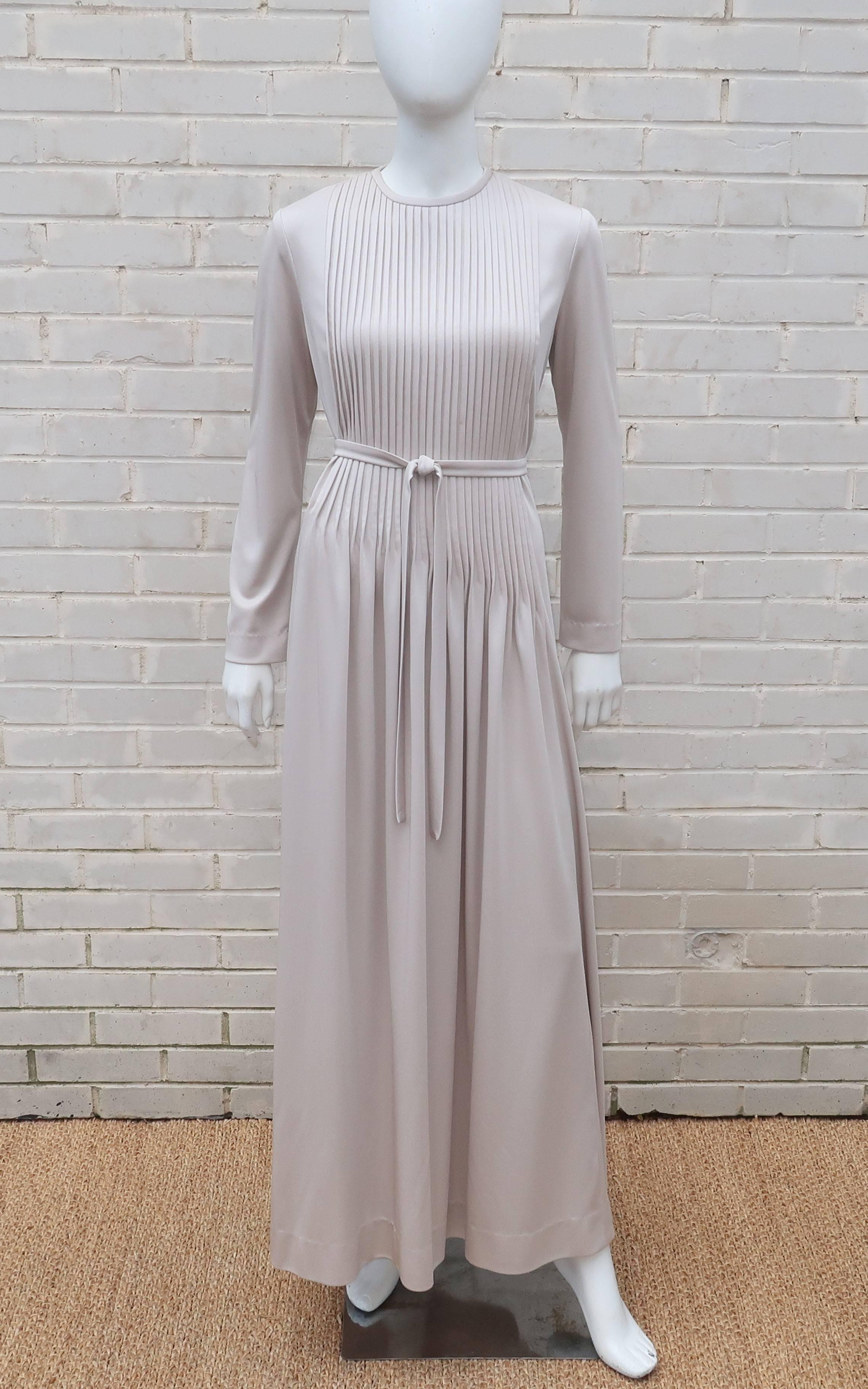 1970's Saks Fifth Avenue Platinum Gray Jersey Evening Dress 3
