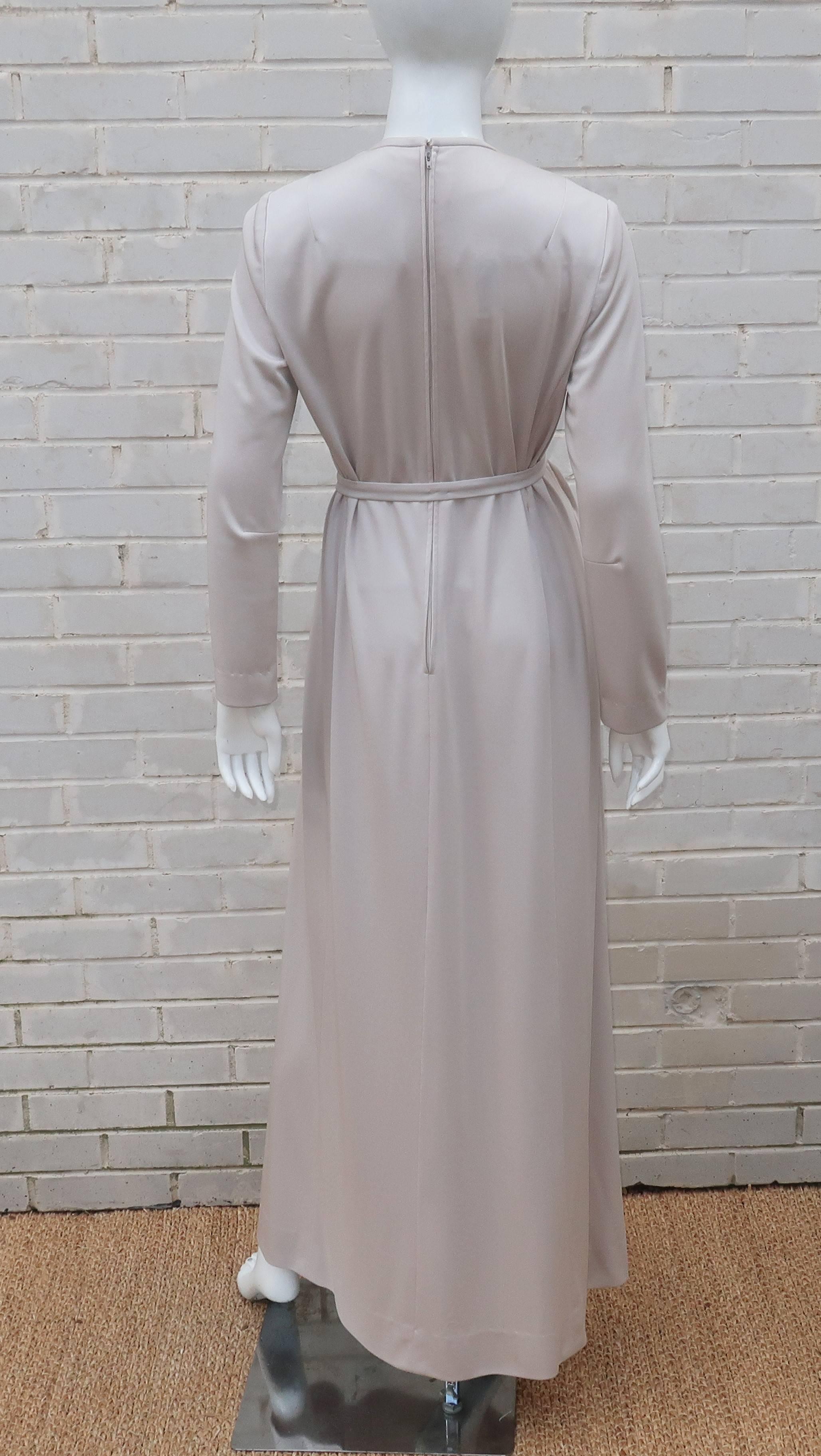 1970's Saks Fifth Avenue Platinum Gray Jersey Evening Dress 5