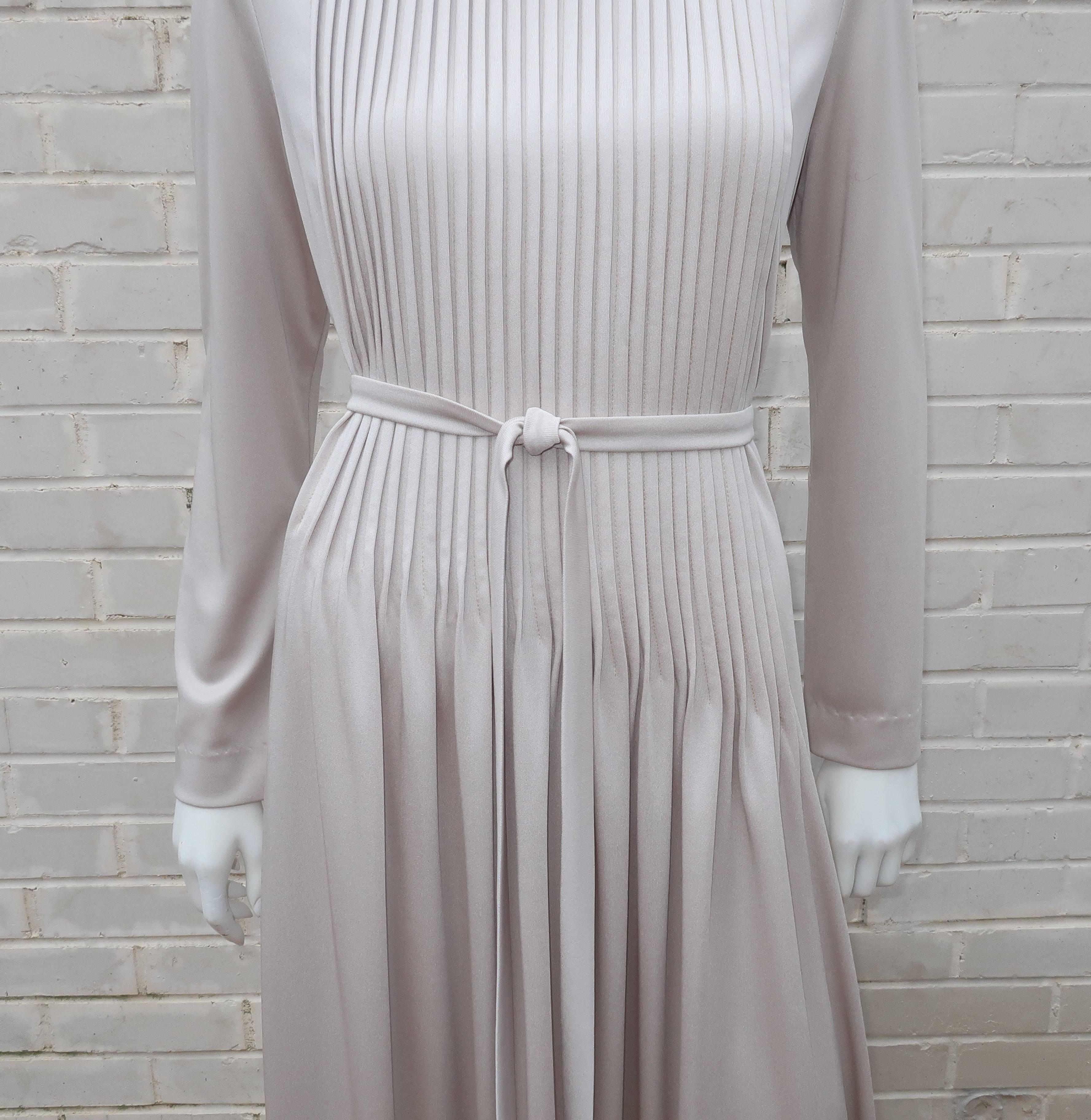 1970's Saks Fifth Avenue Platinum Gray Jersey Evening Dress 1