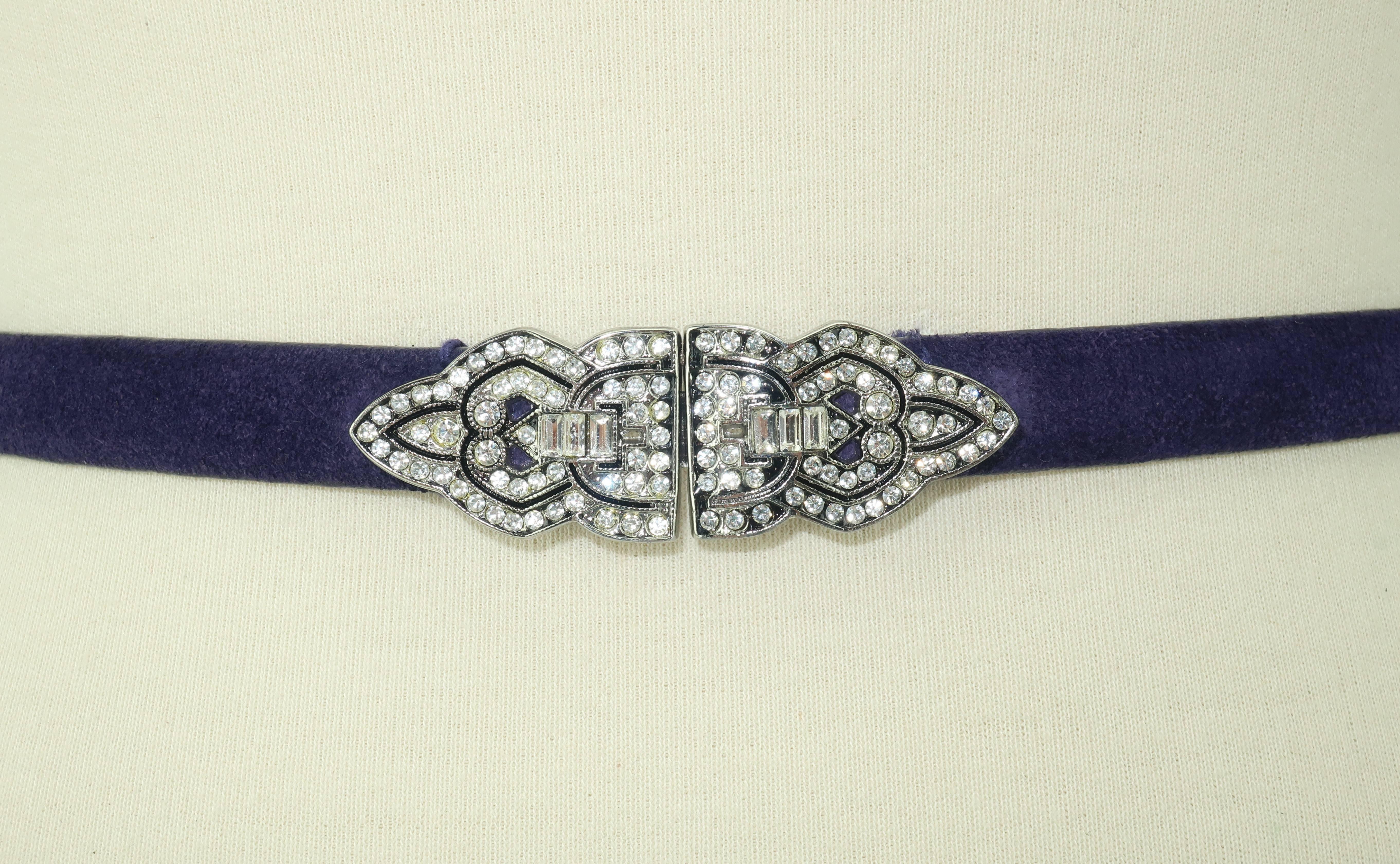 Ralph Lauren Art Deco Inspired Rhinestone Purple Suede Belt In Excellent Condition In Atlanta, GA