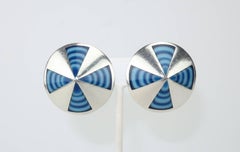 C.1970 Sterling Silver Taxco Mexico Op Art Earrings