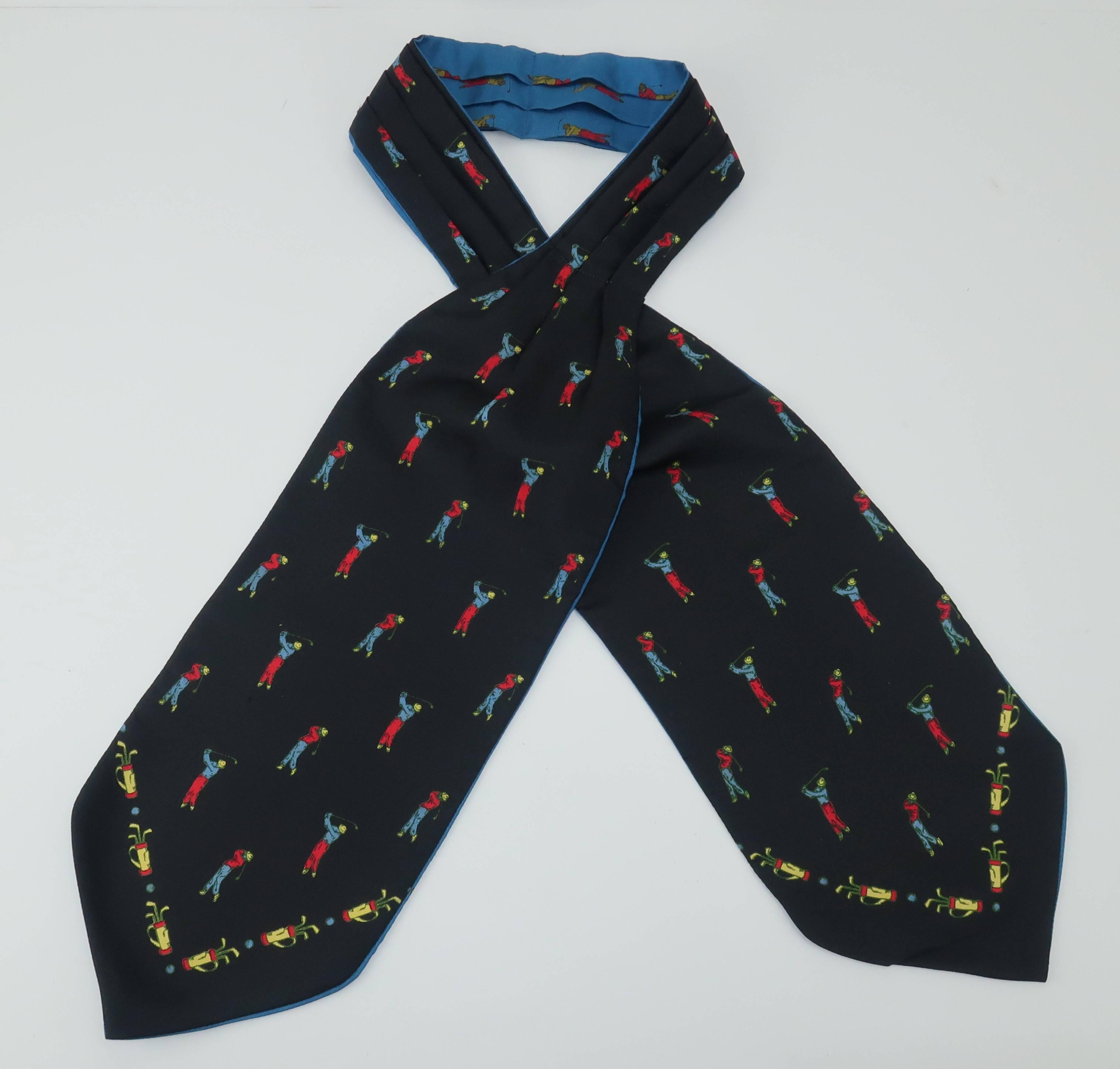1960's Italian Silk Men's Ascot Cravat Necktie With Golfer Motif 1