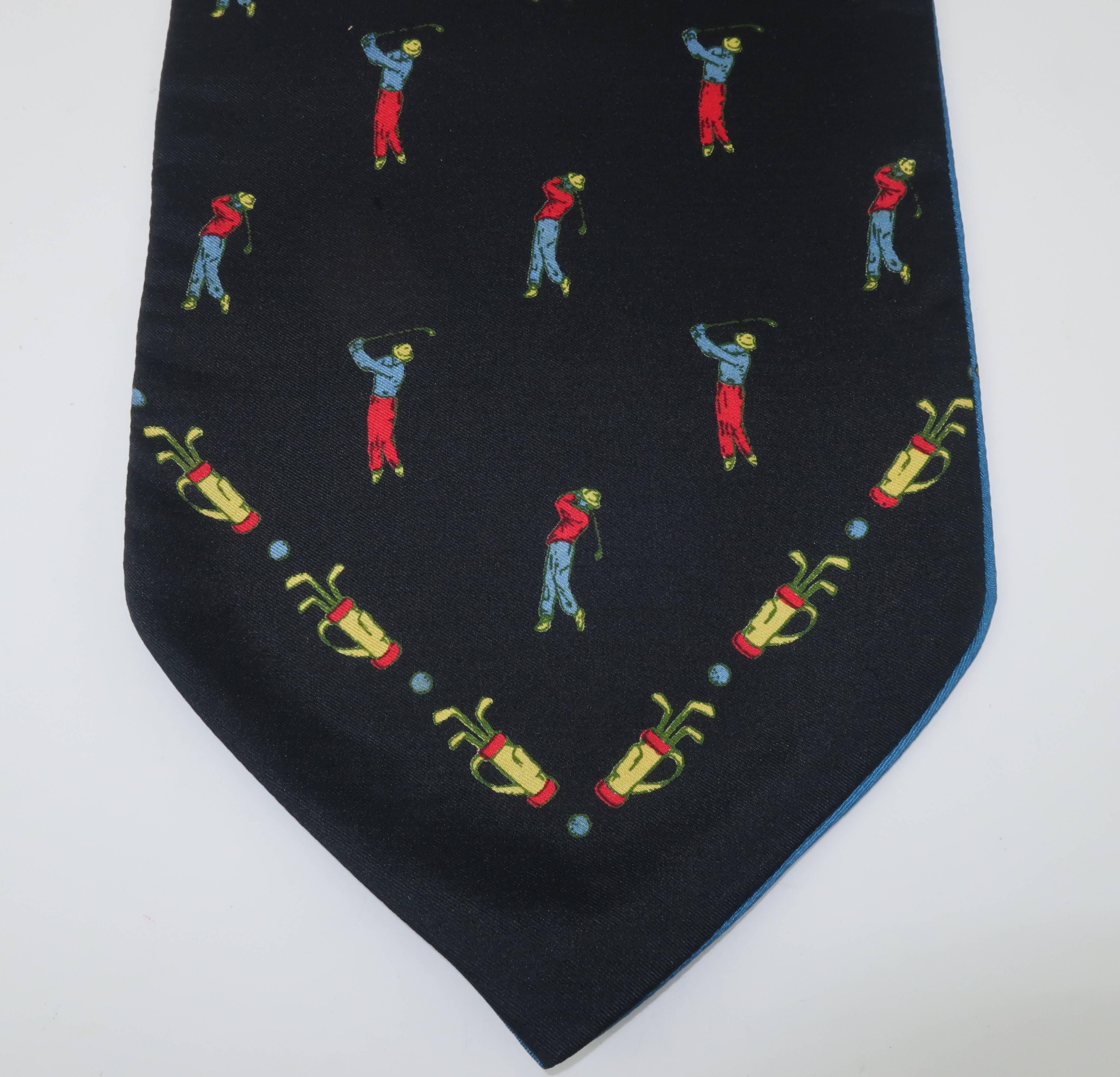 1960's Italian Silk Men's Ascot Cravat Necktie With Golfer Motif 2