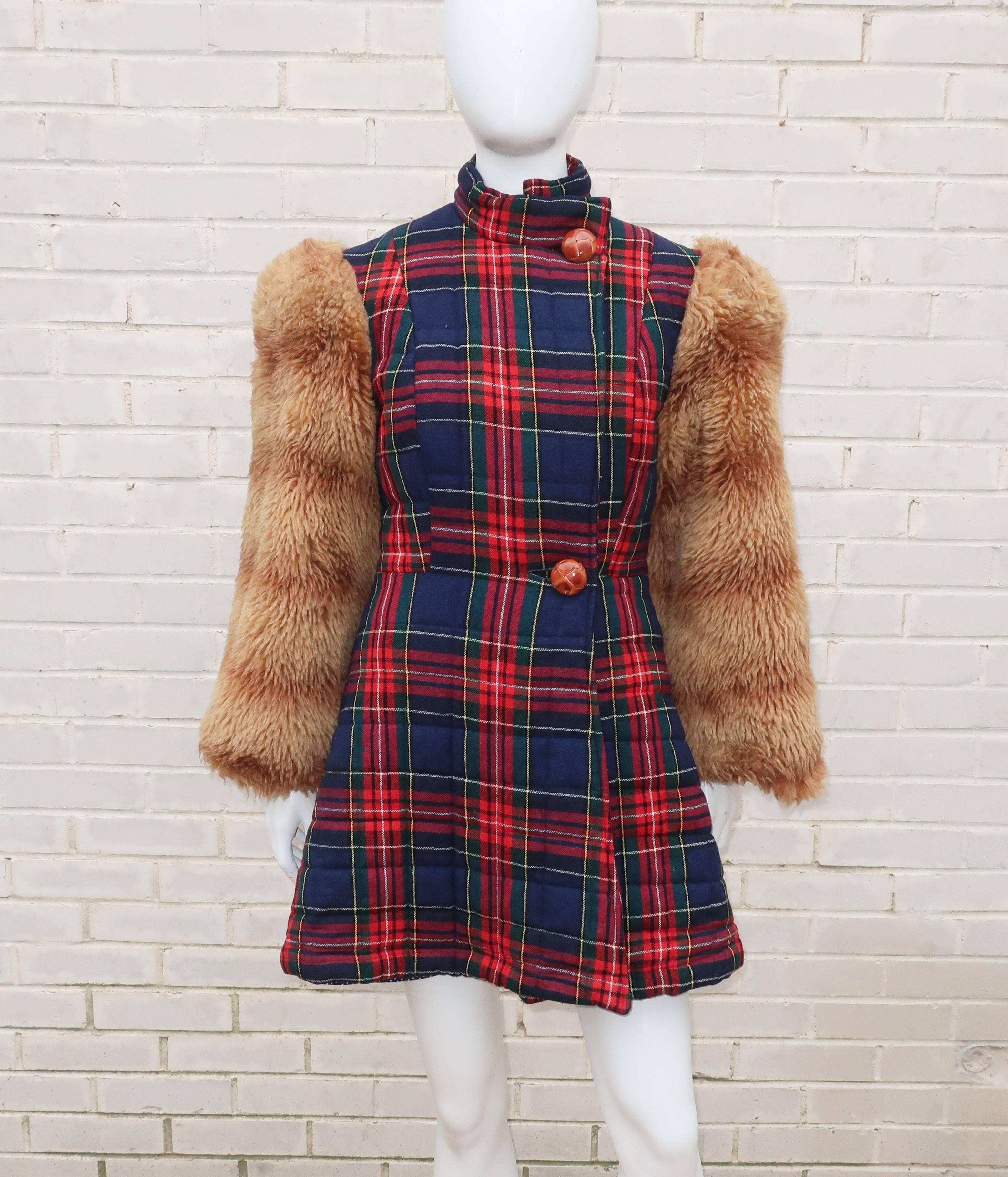 Wild & Wonderful!  Betsey Johnson hit the fashion world in the 1960's and quickly became an instrumental part of the 'Youthquake' scene designing fun and flirty clothing with an eye for the hip street fashions of the day.  This early 1970's coat