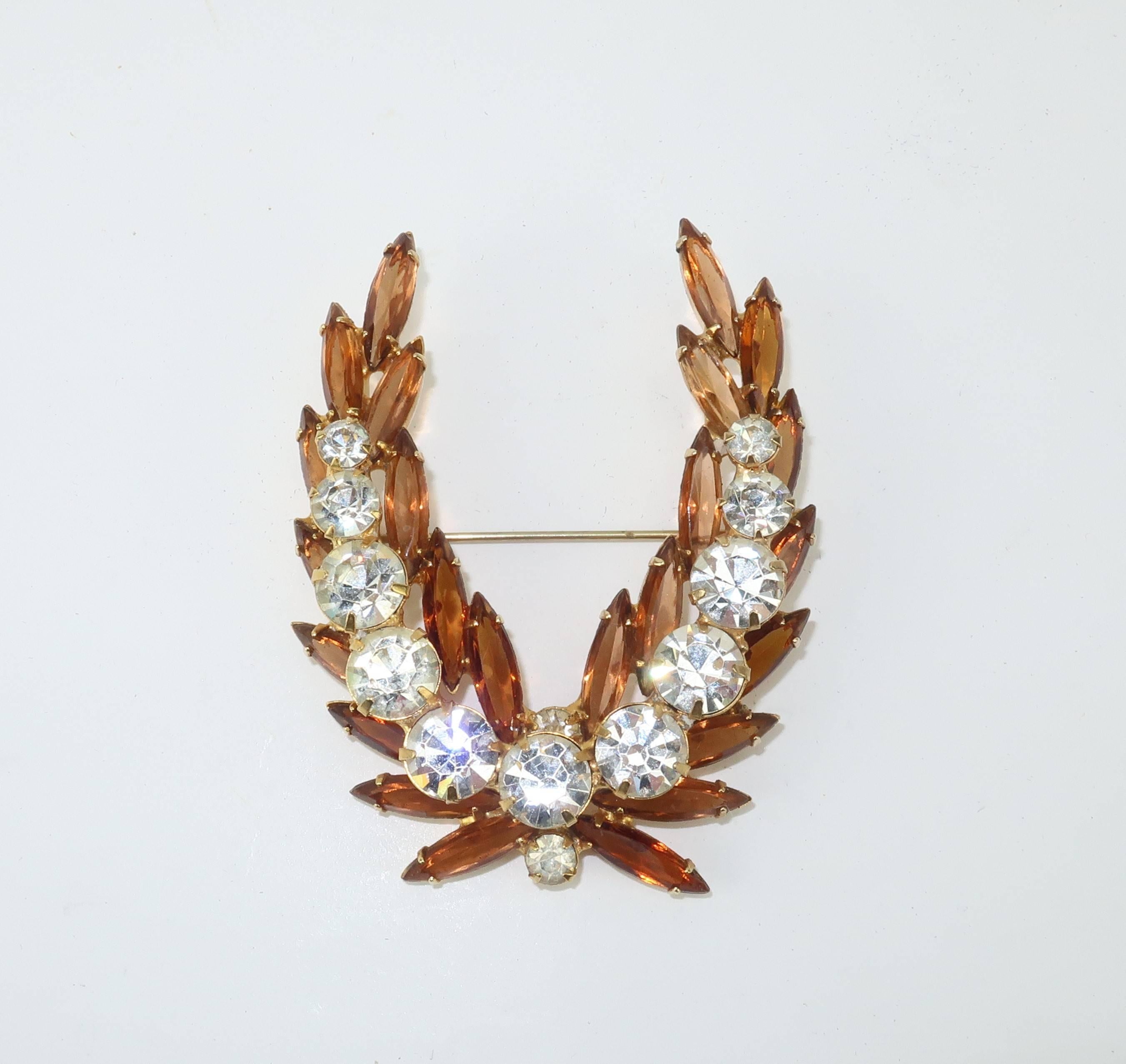 Regal 1950's Laurel Leaf Rhinestone Brooch 2