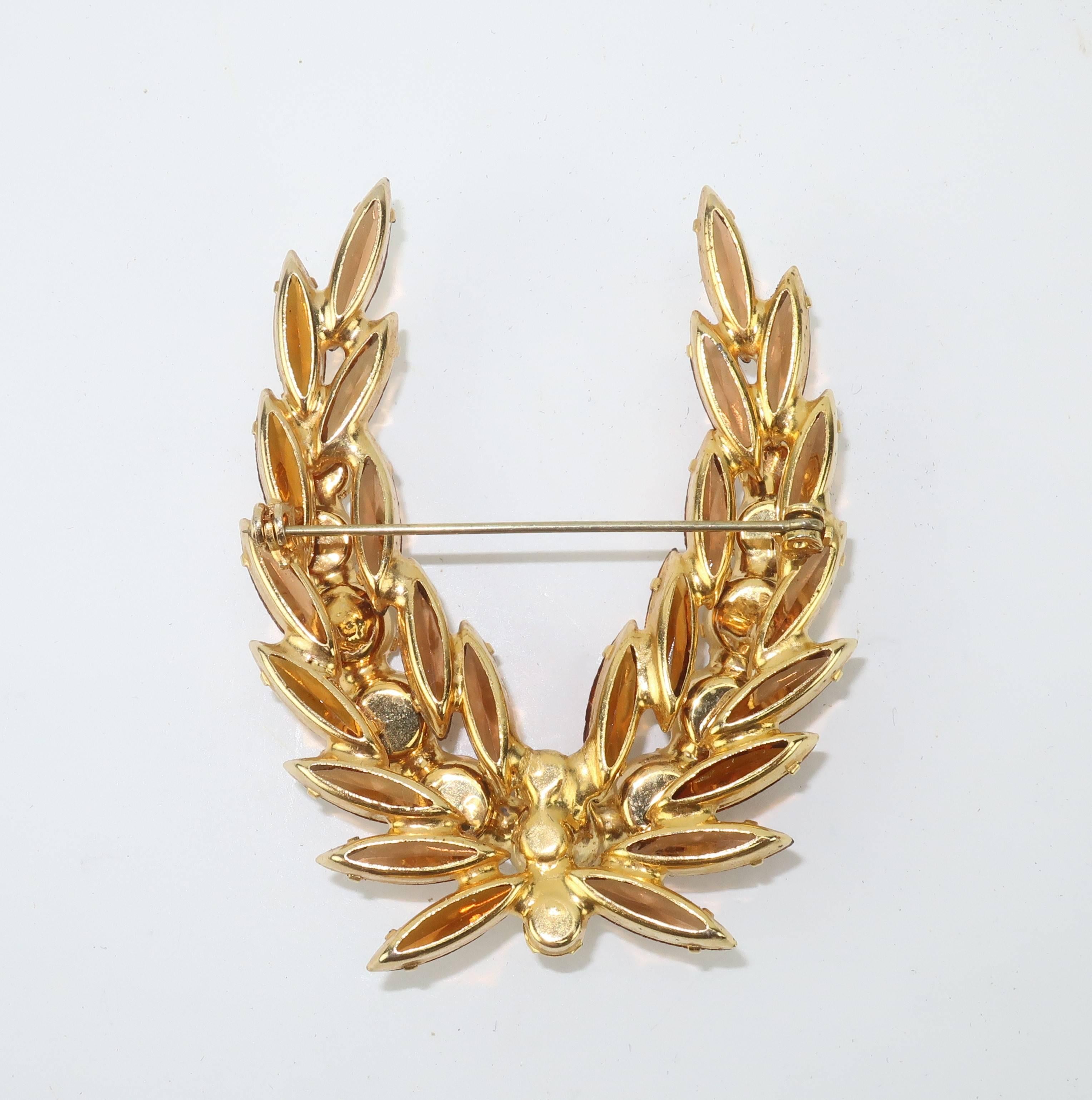 Regal 1950's Laurel Leaf Rhinestone Brooch 5