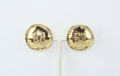 1980's Givenchy Gold Tone Button Logo Earrings