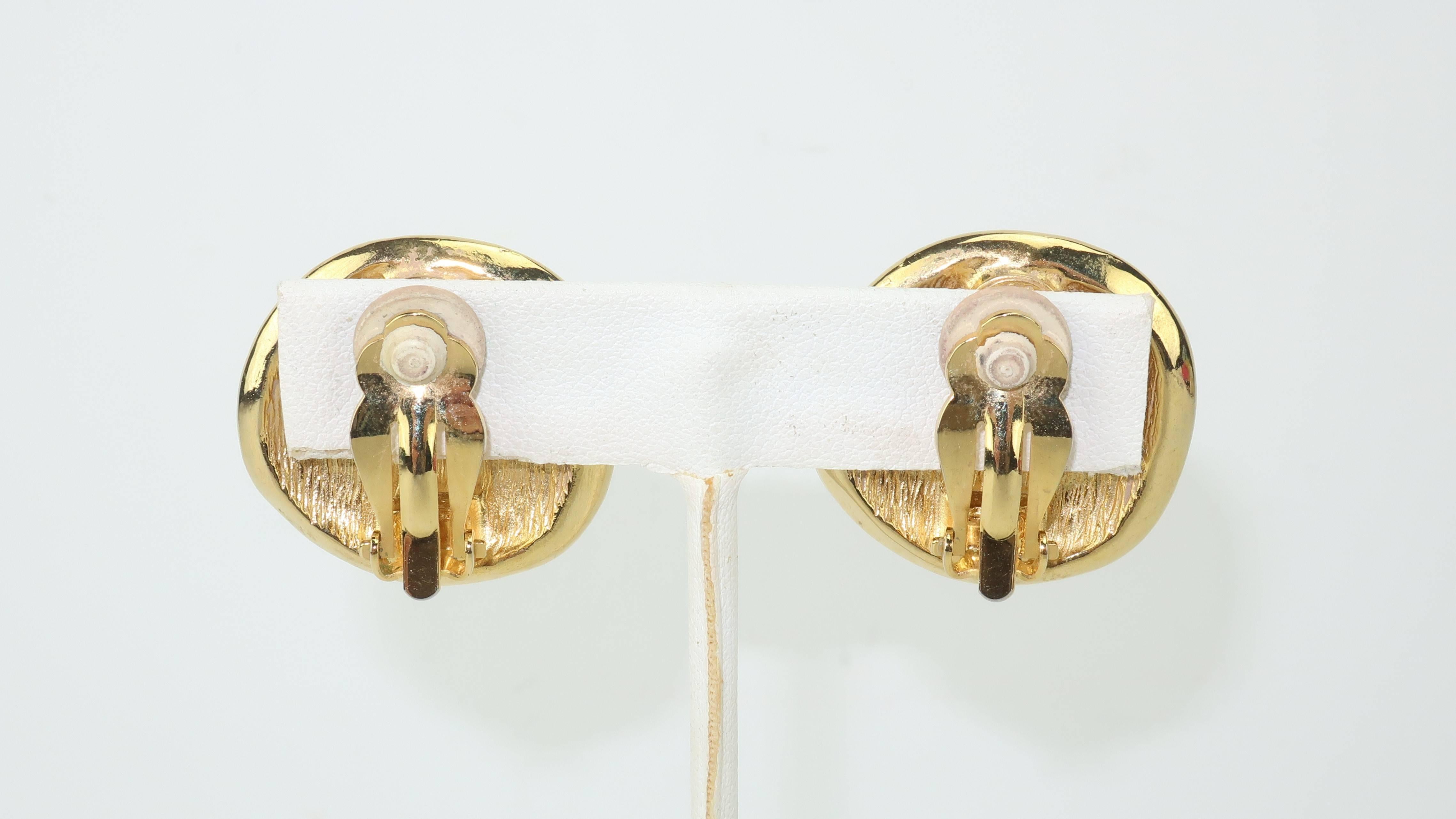 Women's 1980's Givenchy Gold Tone Button Logo Earrings