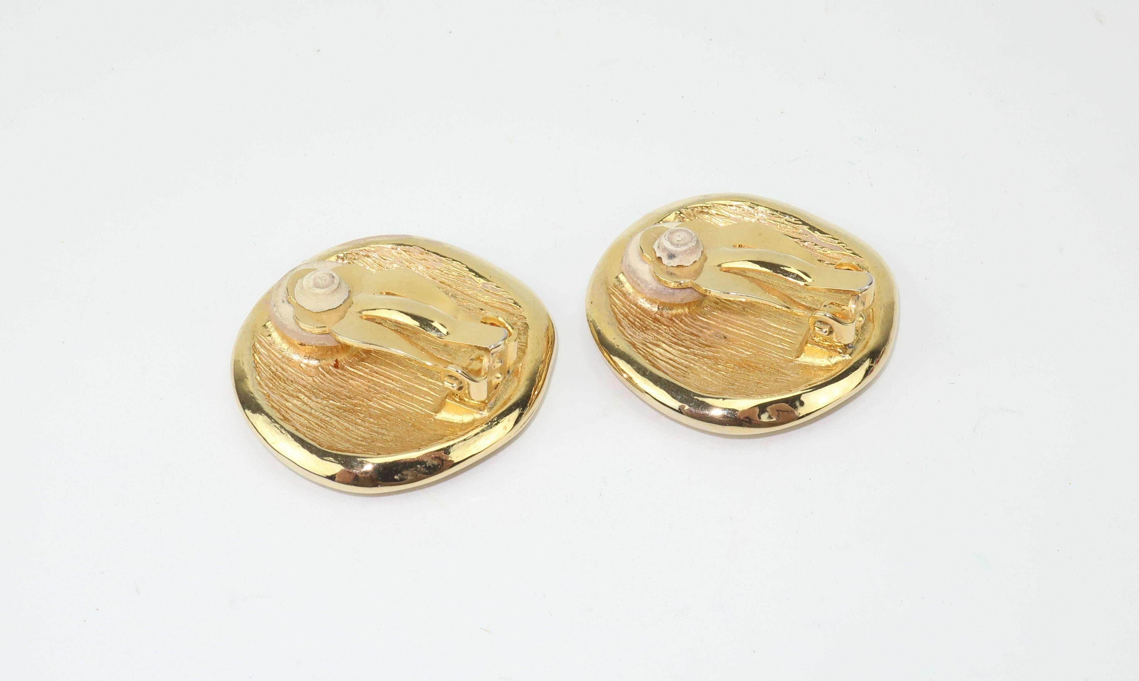 1980's Givenchy Gold Tone Button Logo Earrings 2