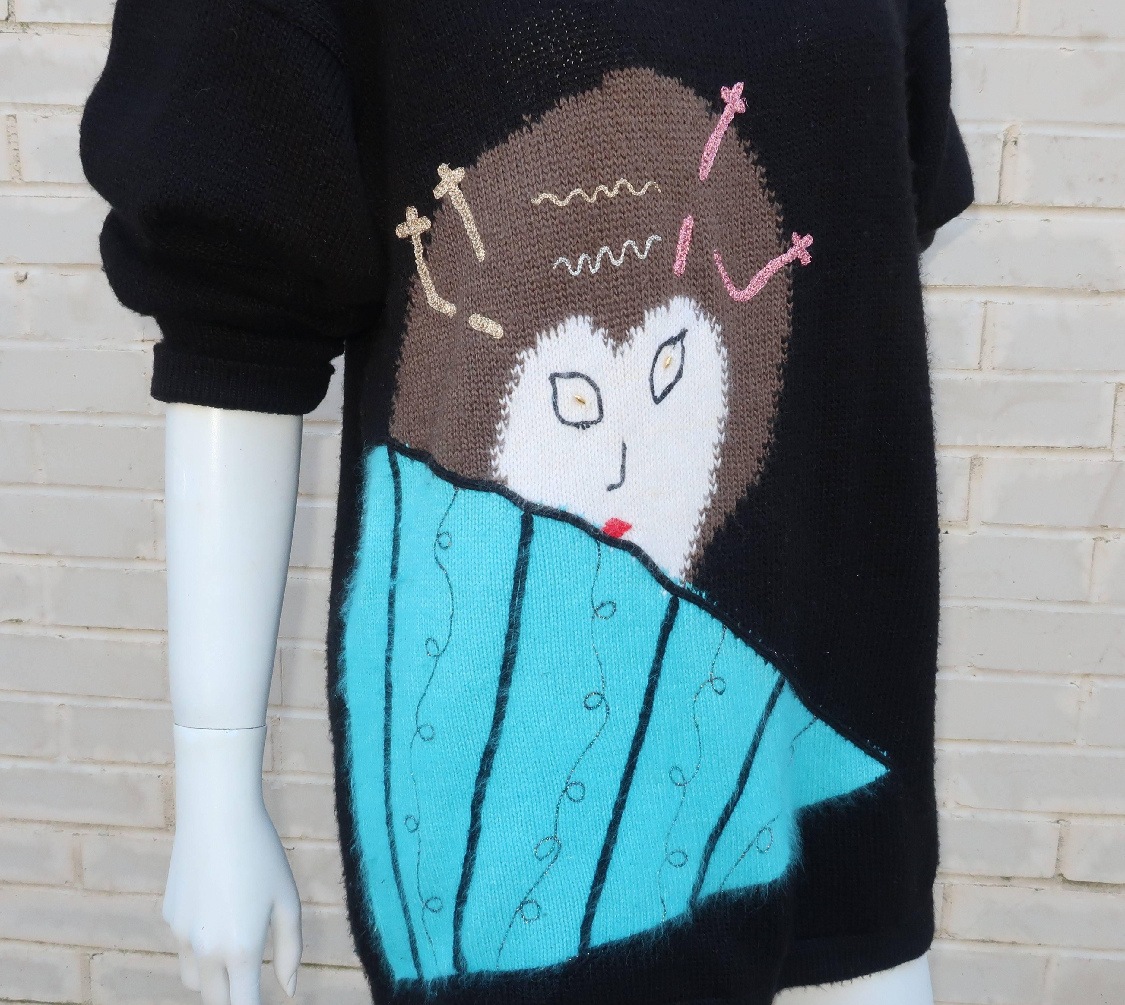 Whimsical 1980's Angora & Wool Geisha Sweater  4