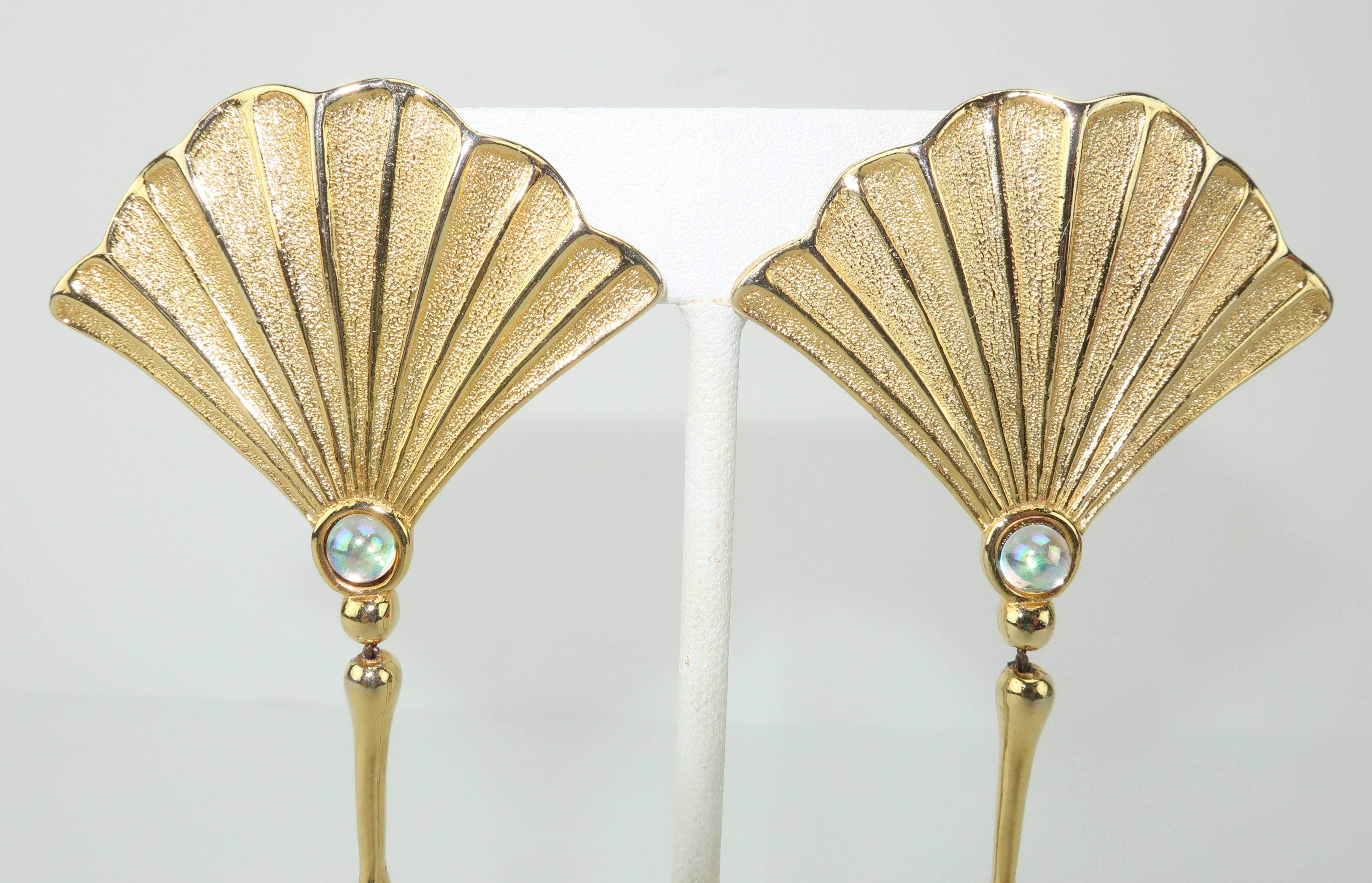 Modern 1970's Jonette Jewelry Ginkgo Leaf Dangle Earrings