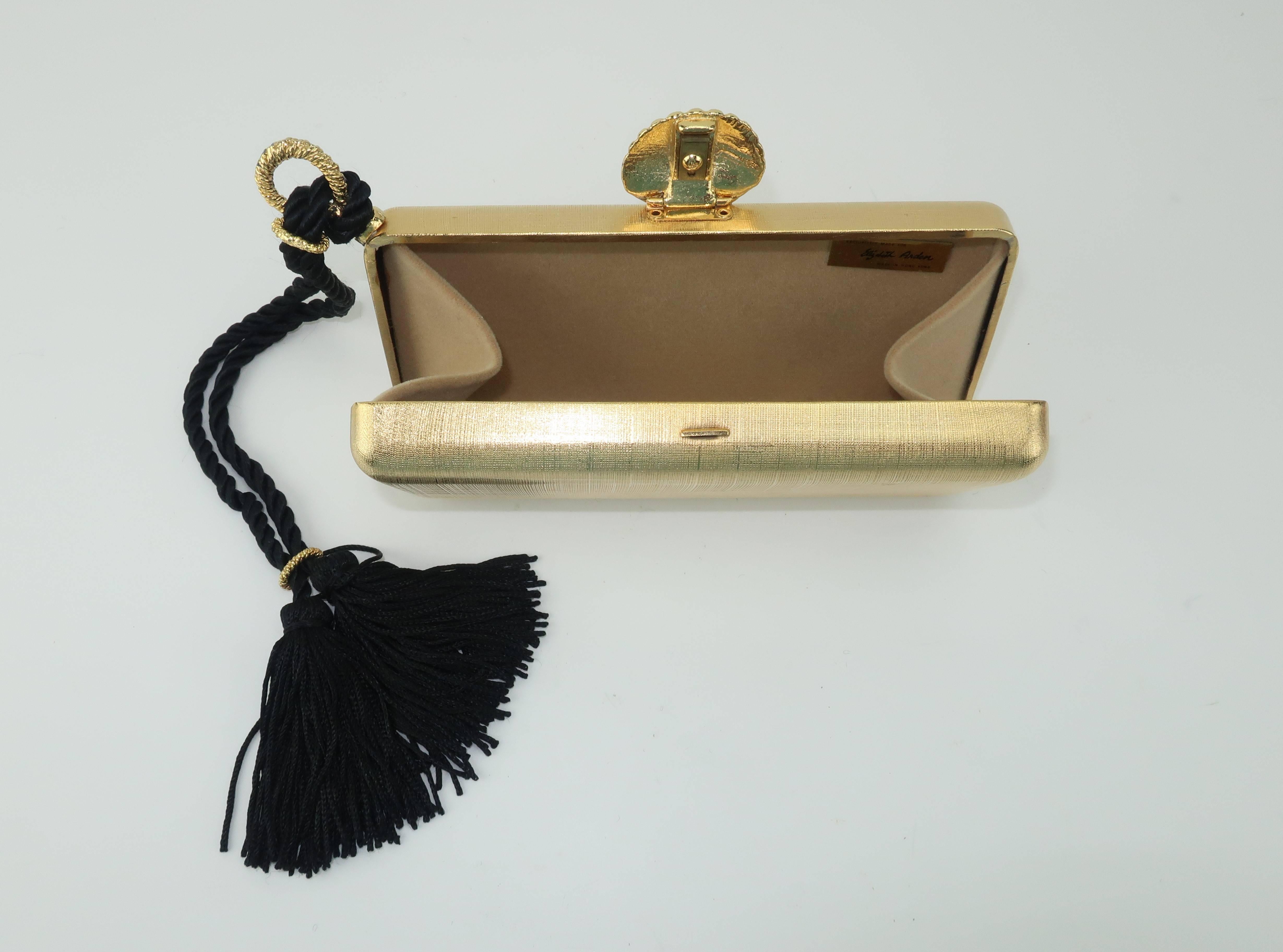 Elizabeth Arden Gold Metal Box Clutch Handbag circa 1980 1
