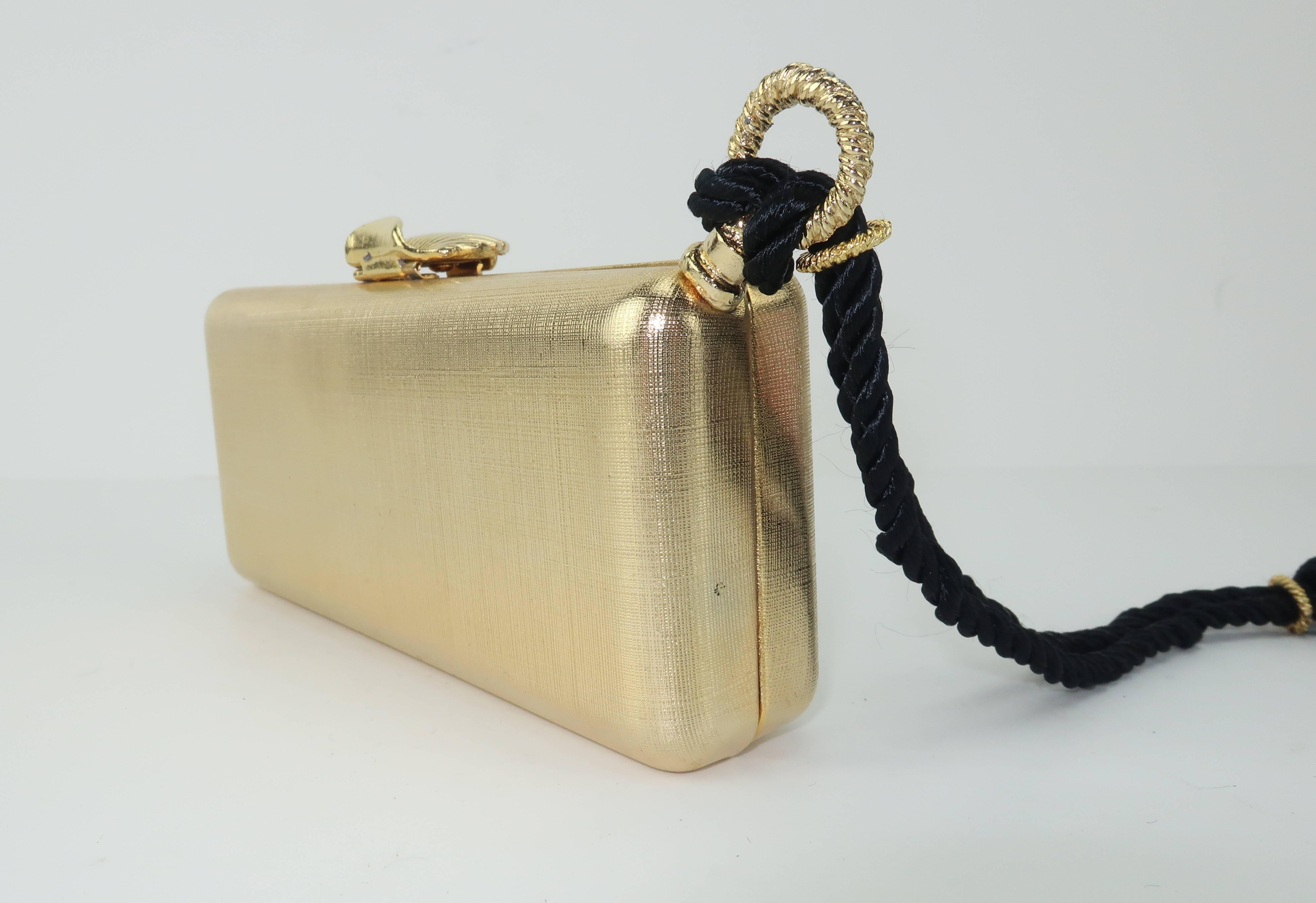Elizabeth Arden Gold Metal Box Clutch Handbag circa 1980 2