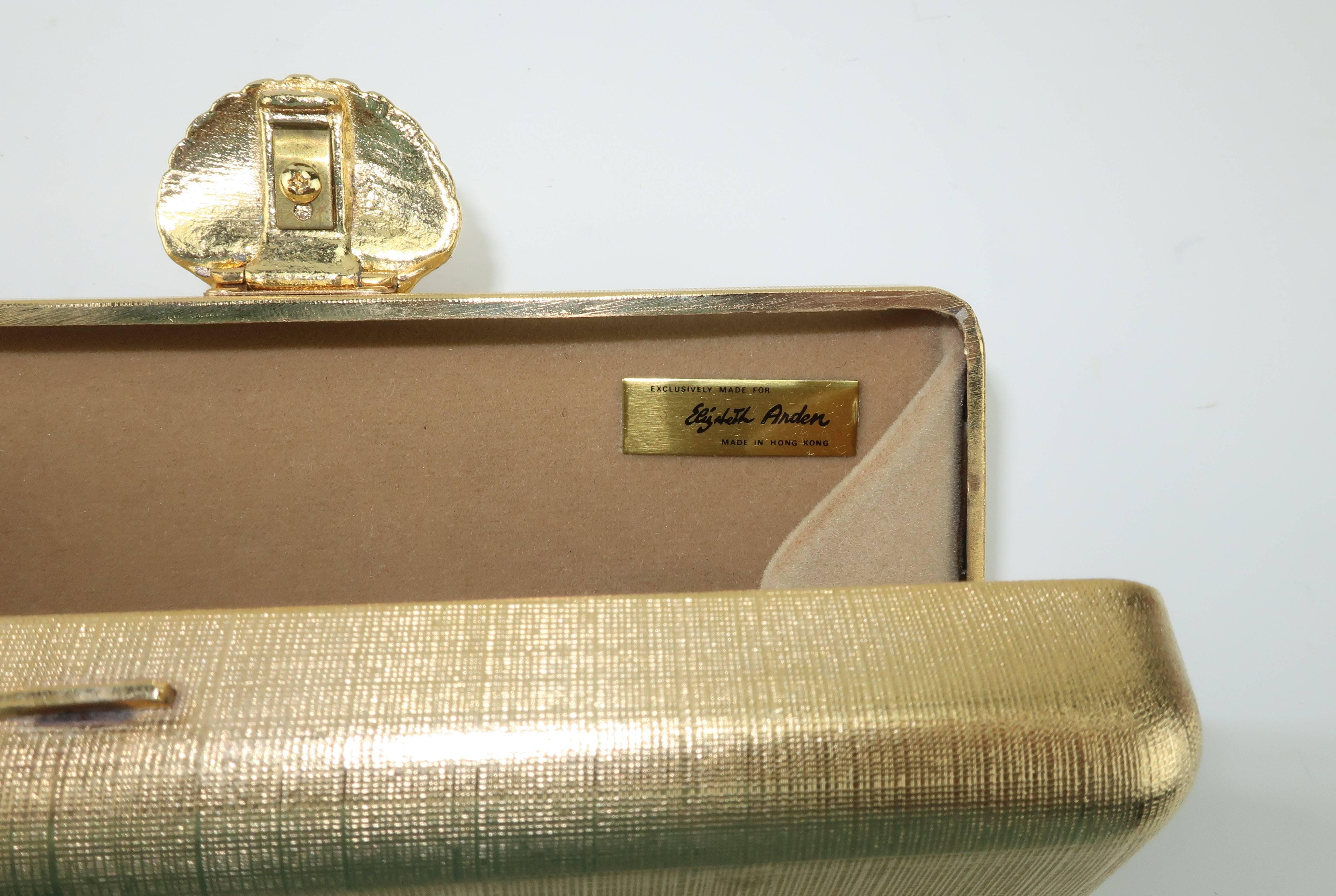 Elizabeth Arden Gold Metal Box Clutch Handbag circa 1980 3