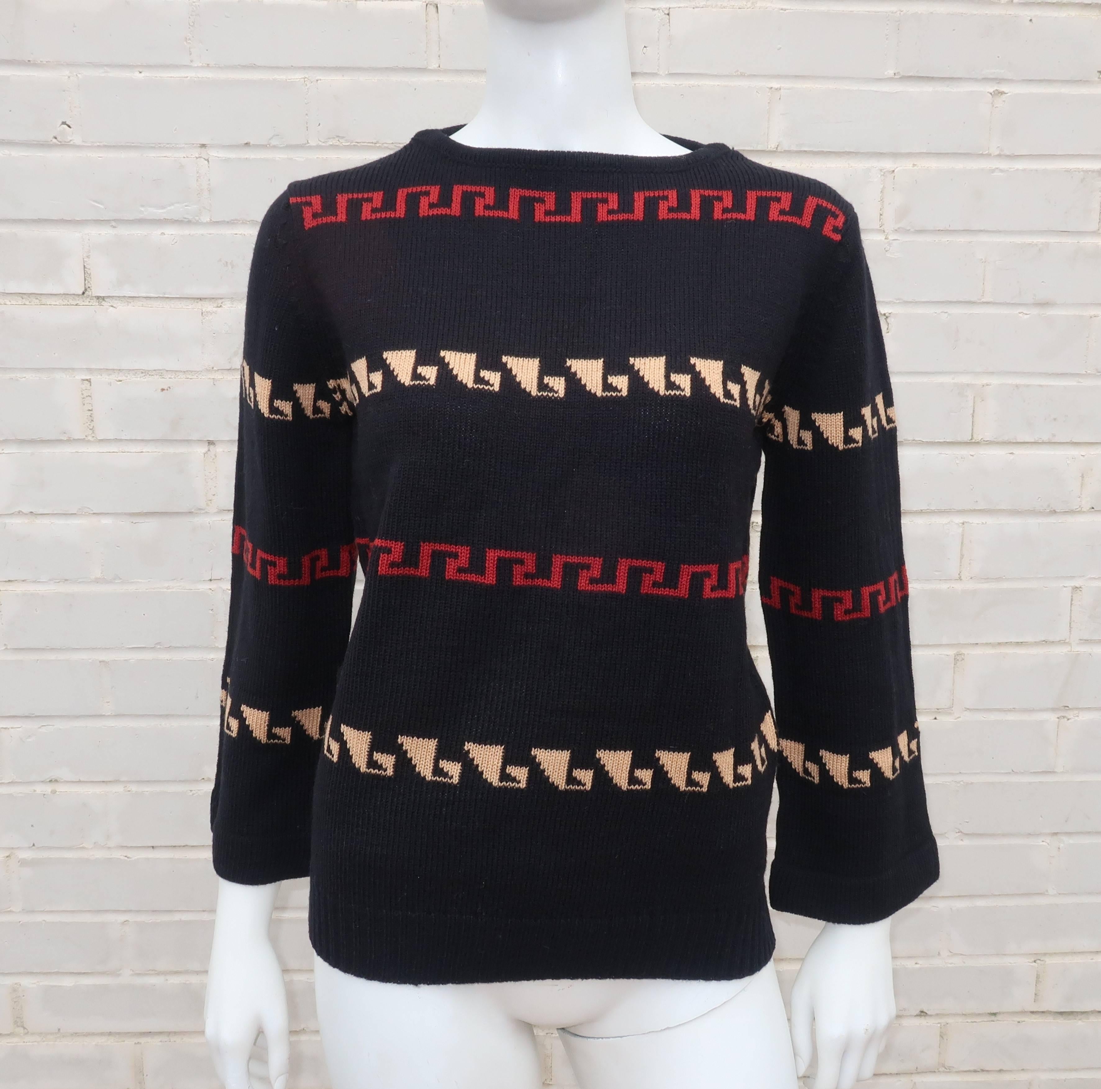 1970's Villager Black & Tan Wool Knit Sweater In Excellent Condition In Atlanta, GA