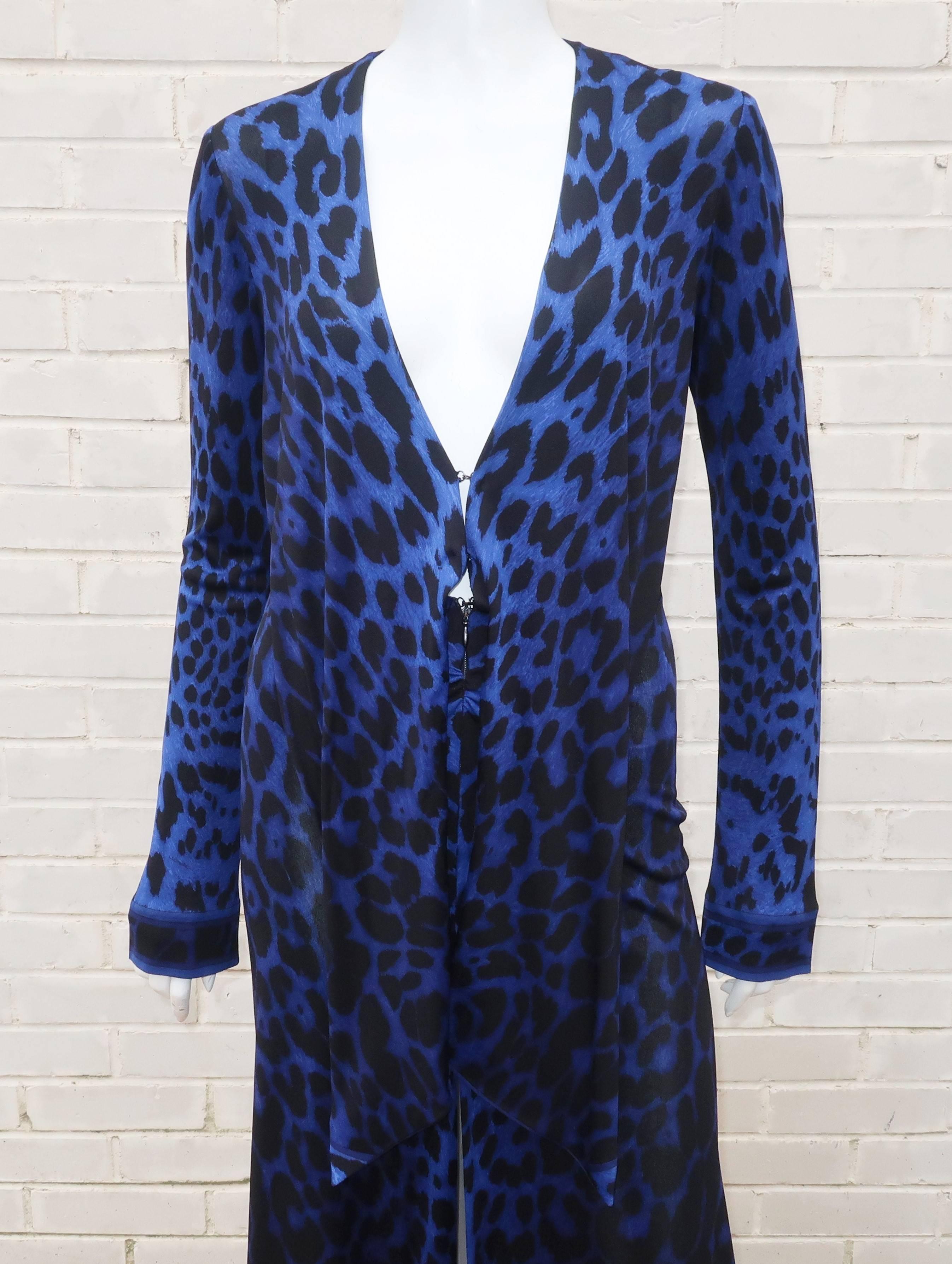 C.1980 Leonard Black & Blue Animal Print Silk Jersey Disco Dress 5