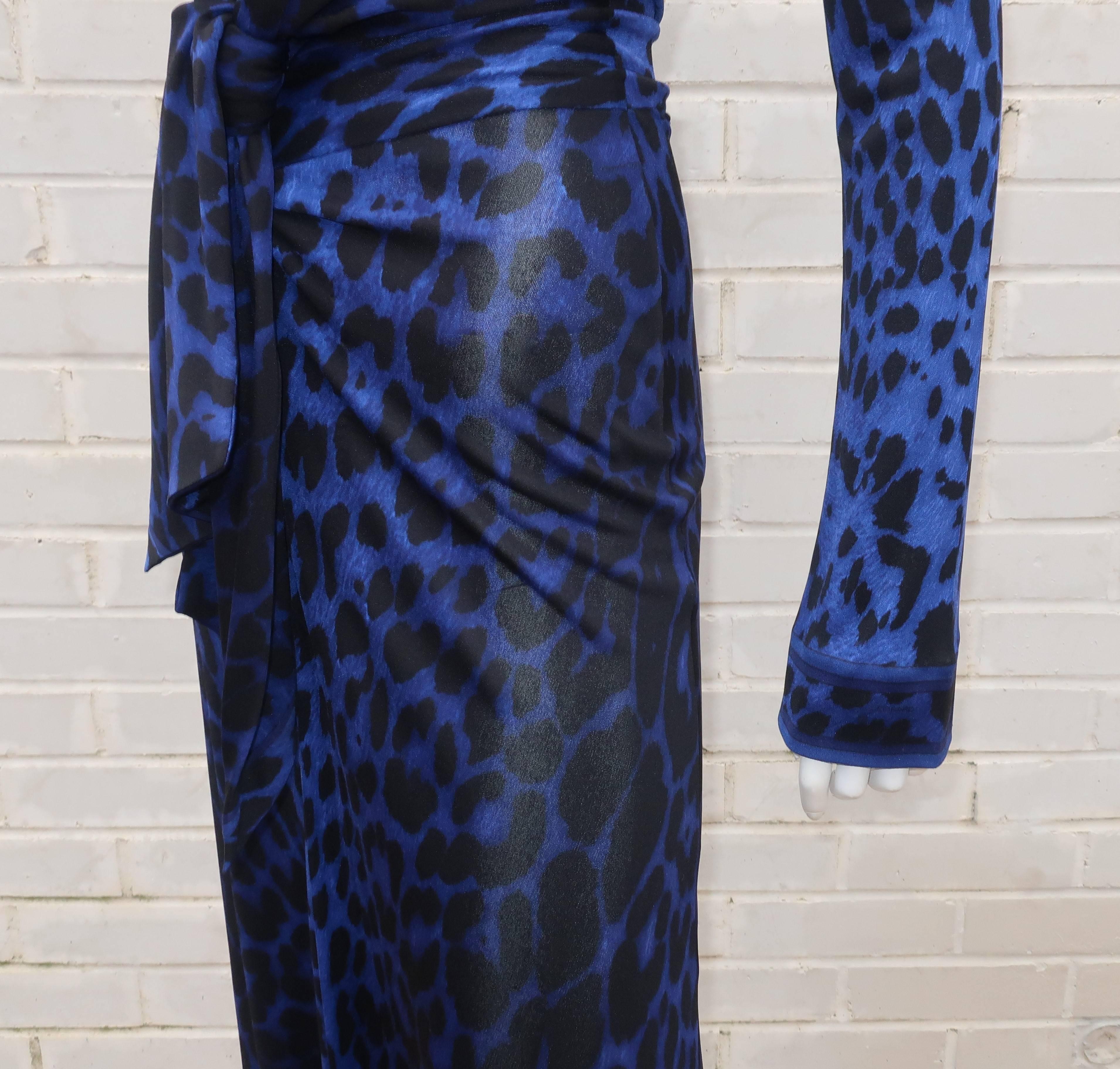 C.1980 Leonard Black & Blue Animal Print Silk Jersey Disco Dress 3