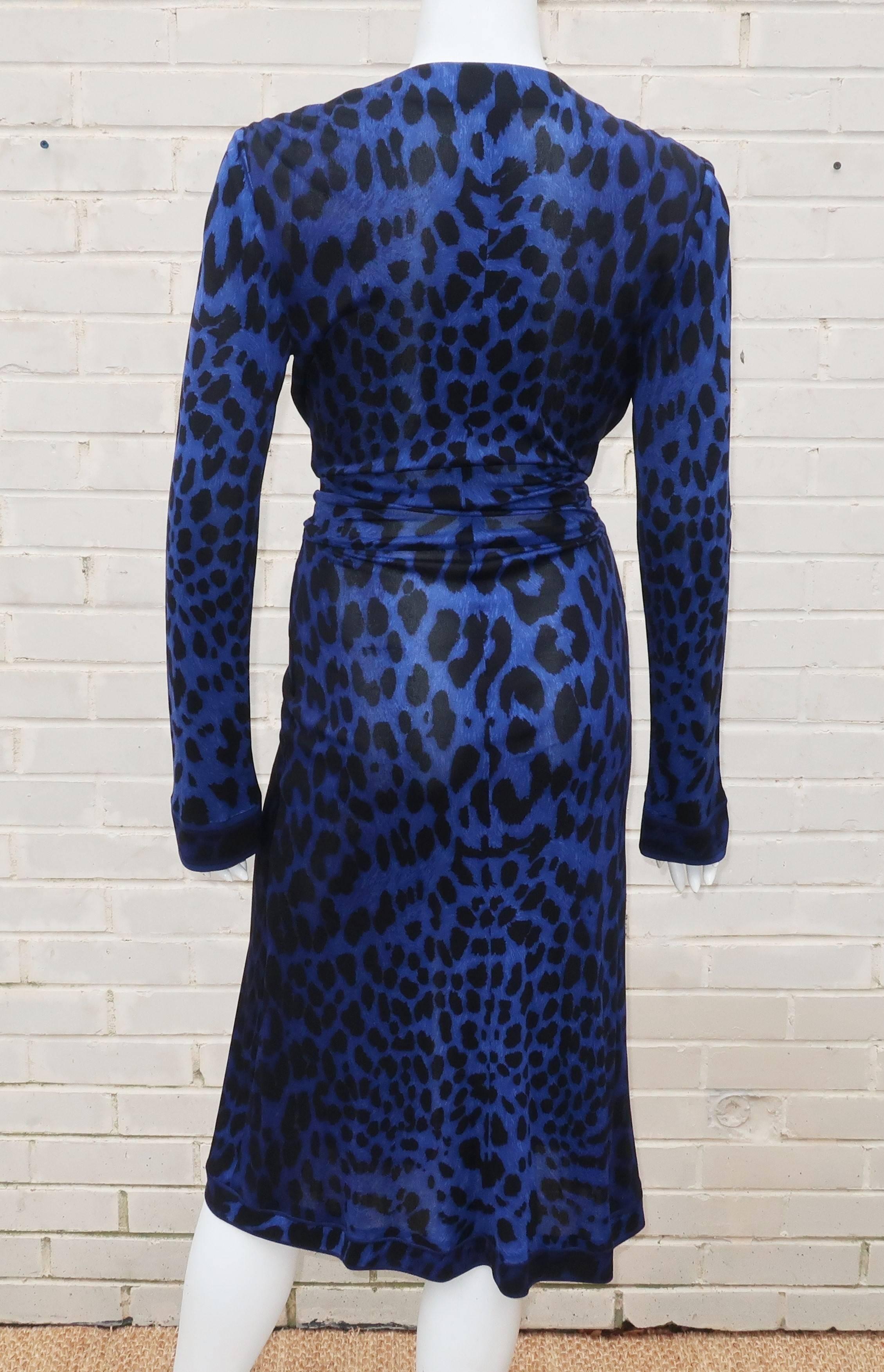 C.1980 Leonard Black & Blue Animal Print Silk Jersey Disco Dress 4