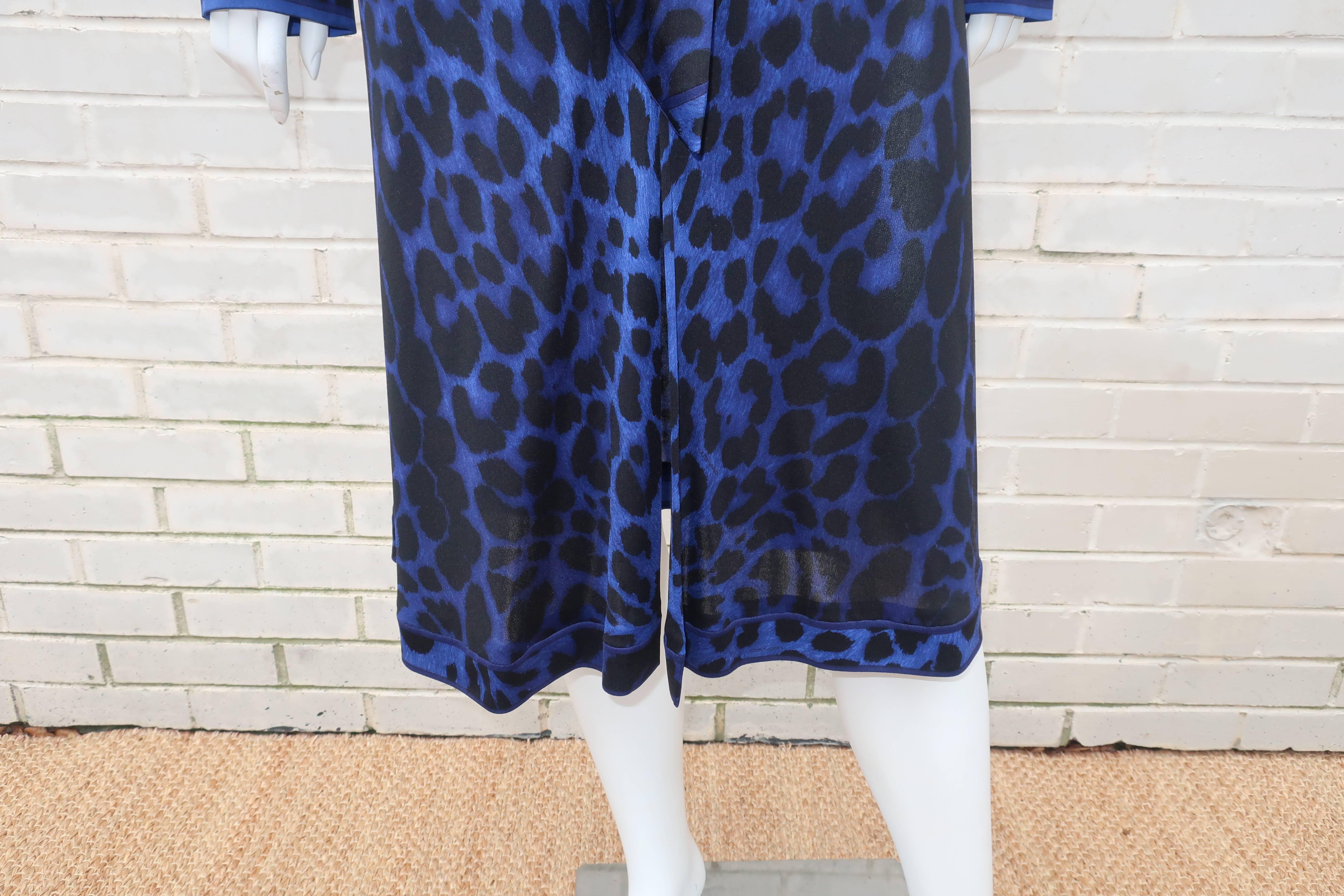 Women's C.1980 Leonard Black & Blue Animal Print Silk Jersey Disco Dress
