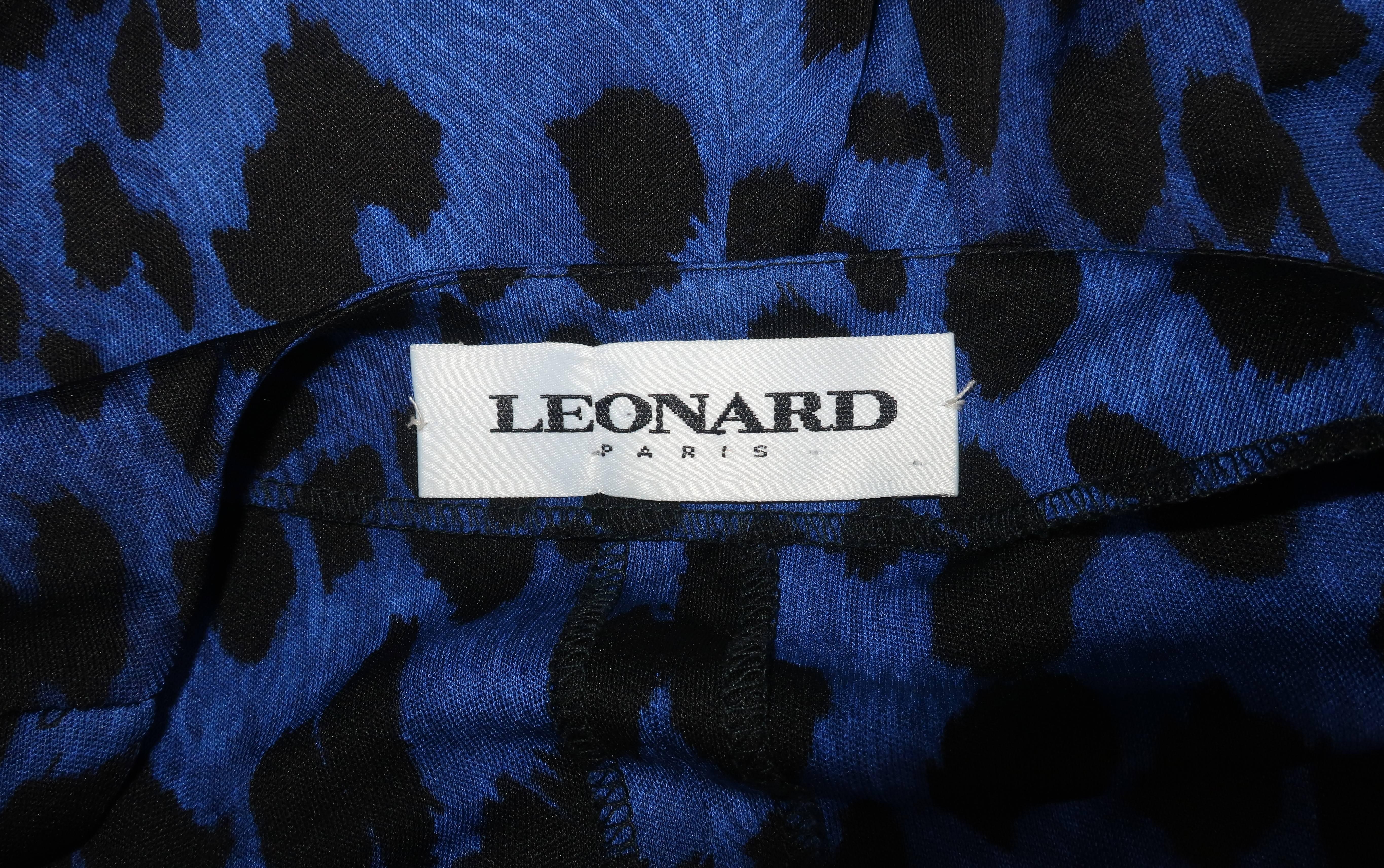 C.1980 Leonard Black & Blue Animal Print Silk Jersey Disco Dress 6