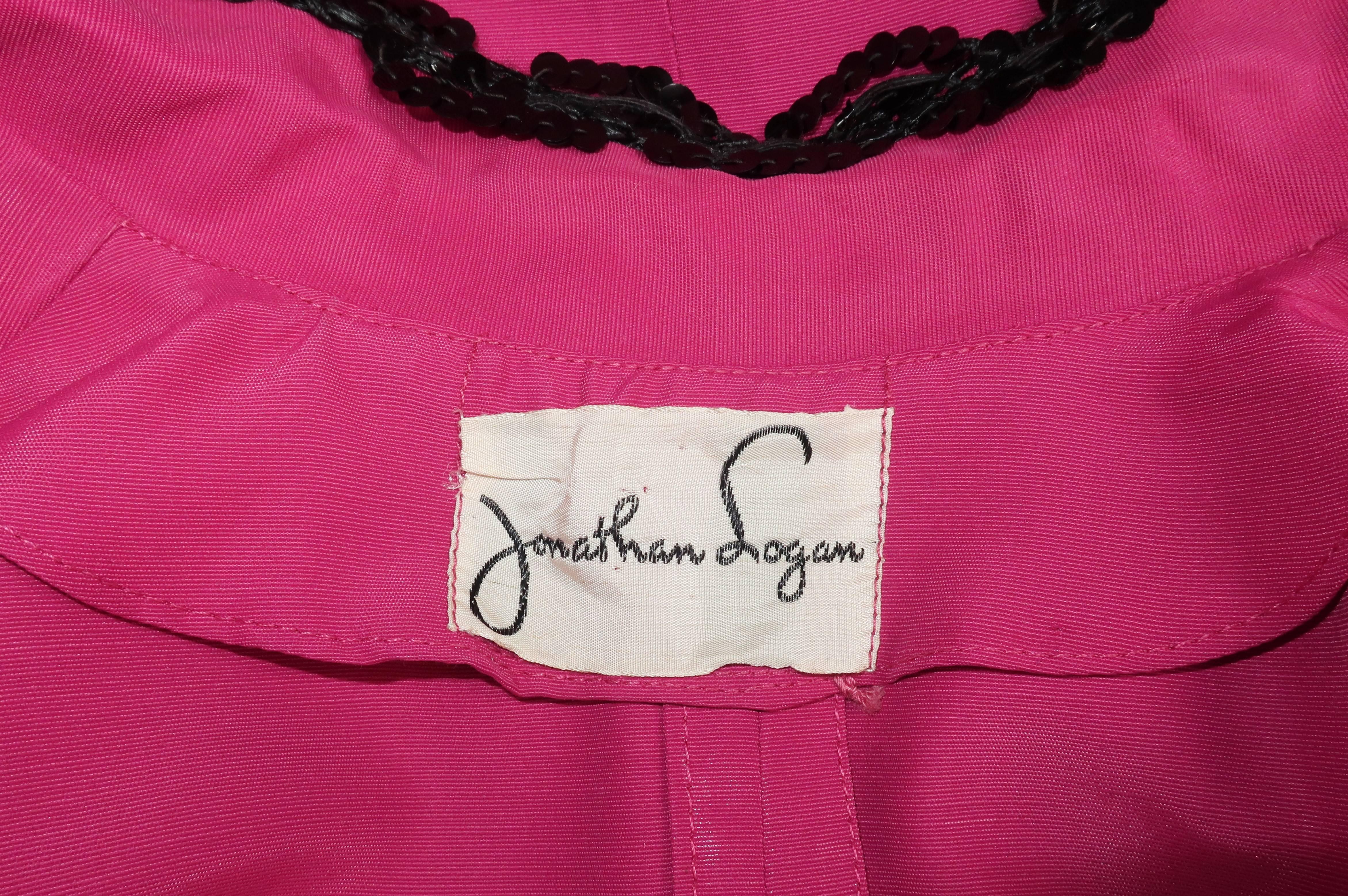 1950’s Jonathan Logan Magenta Dress Suit with Sequin Collar 5