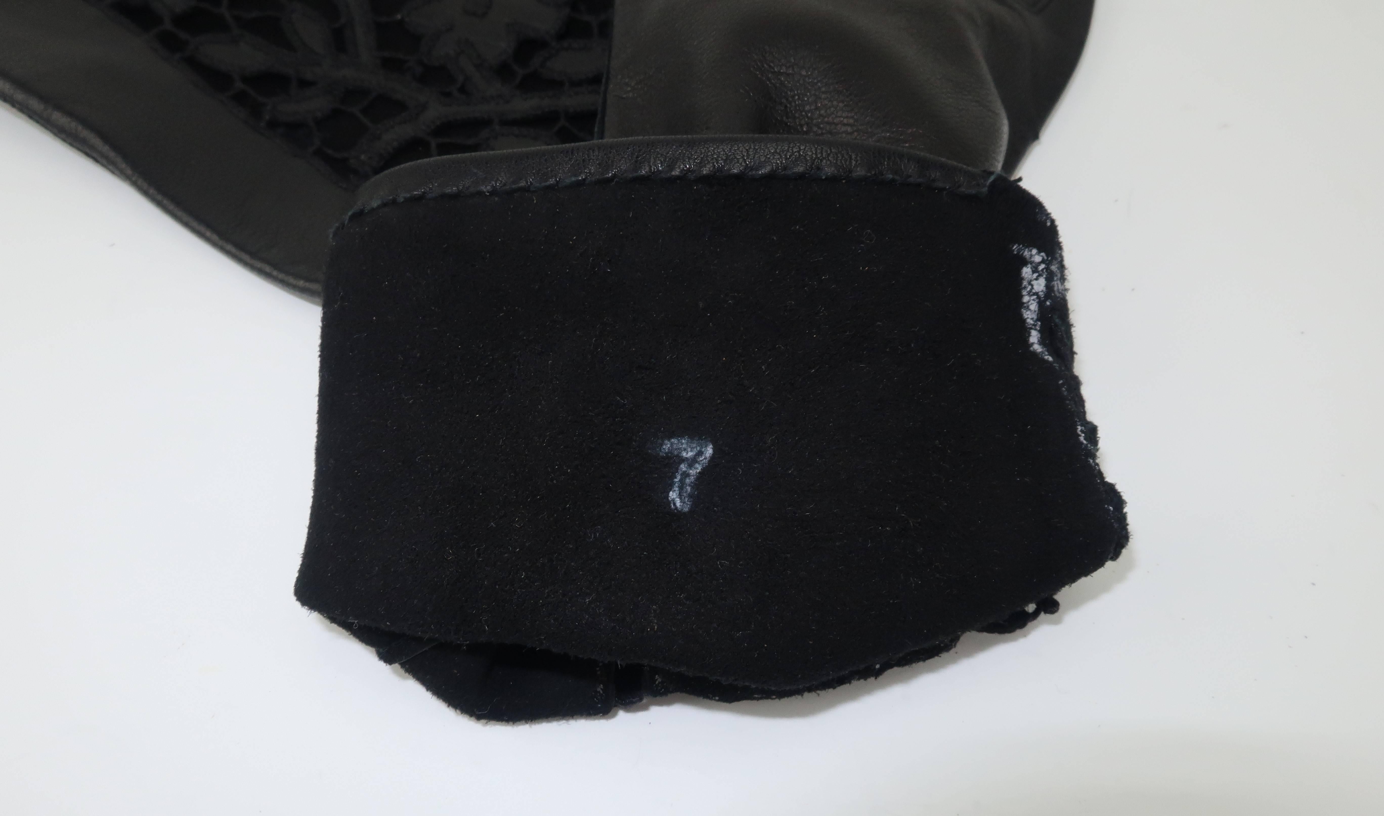 1950’s Black Leather Gloves With Embroidered Cut Work 6