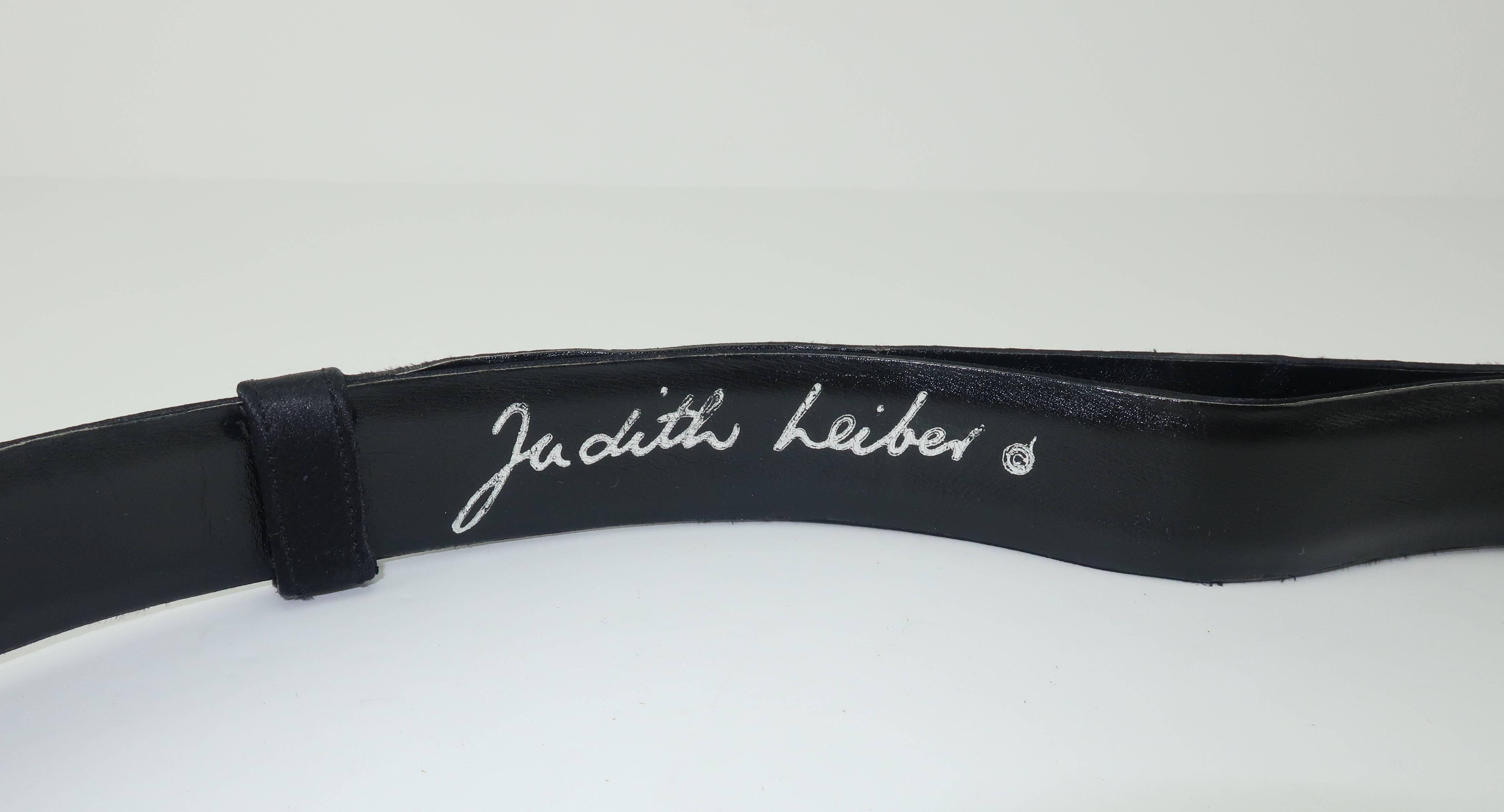 Judith Leiber Art Deco Inspired Black Satin Belt 5